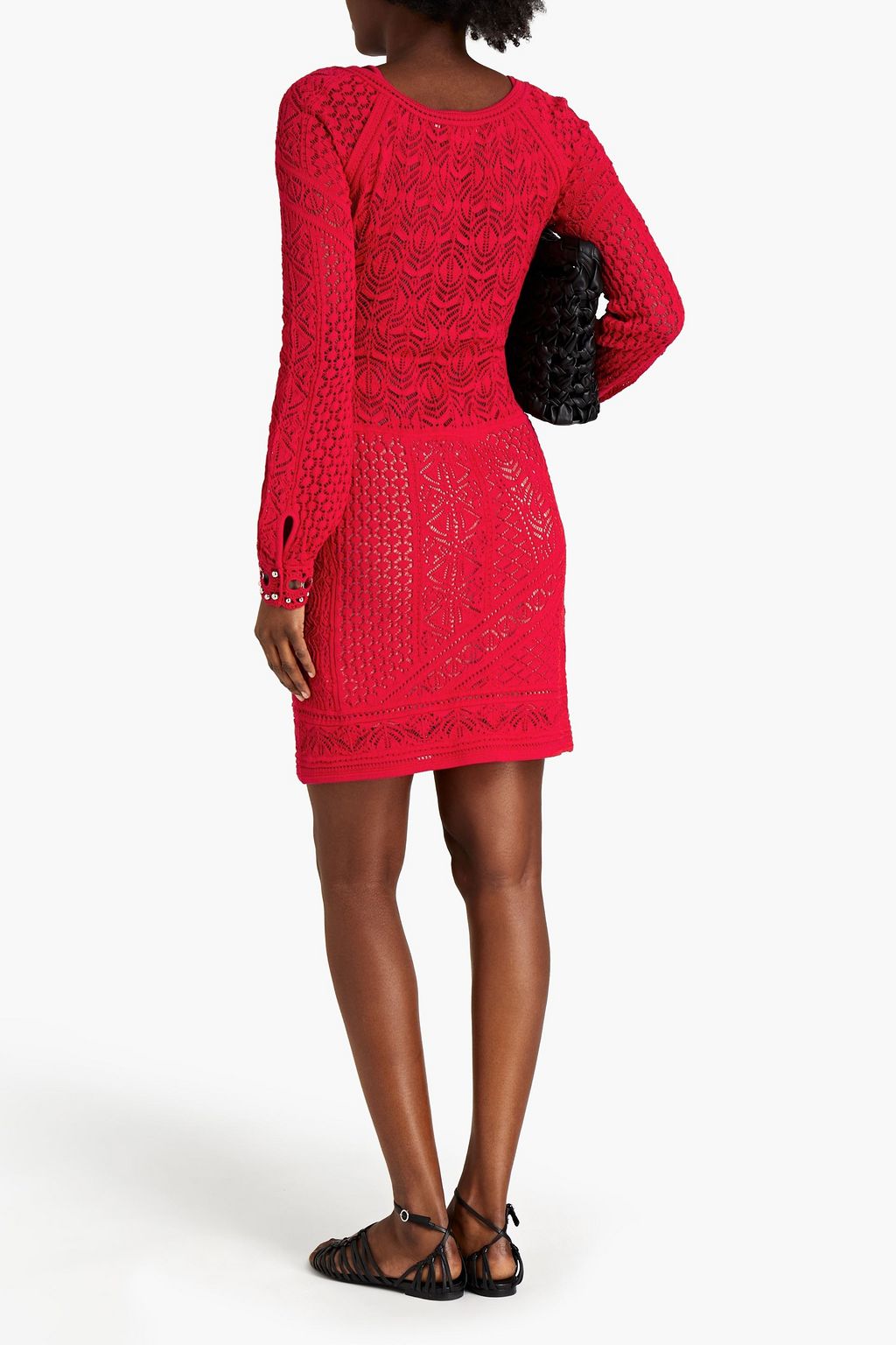 ROBERTO CAVALLI Ring-embellished pointelle-knit cotton-blend mini dress