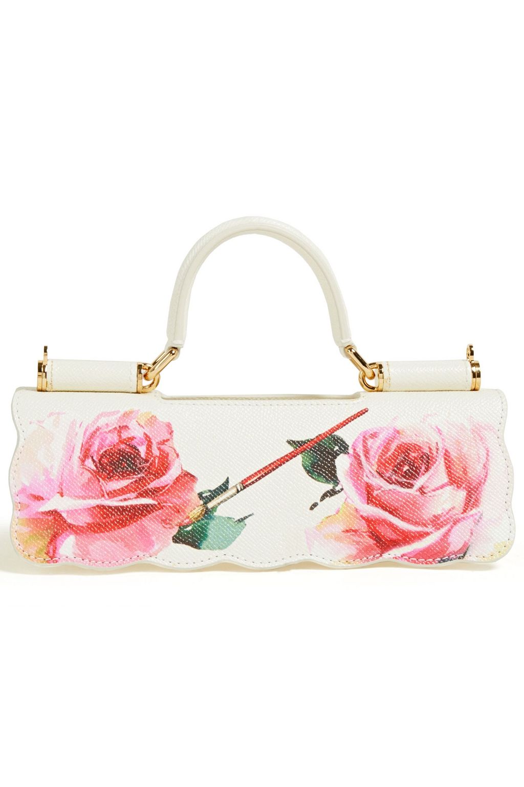 Floral-print textured leather pouch