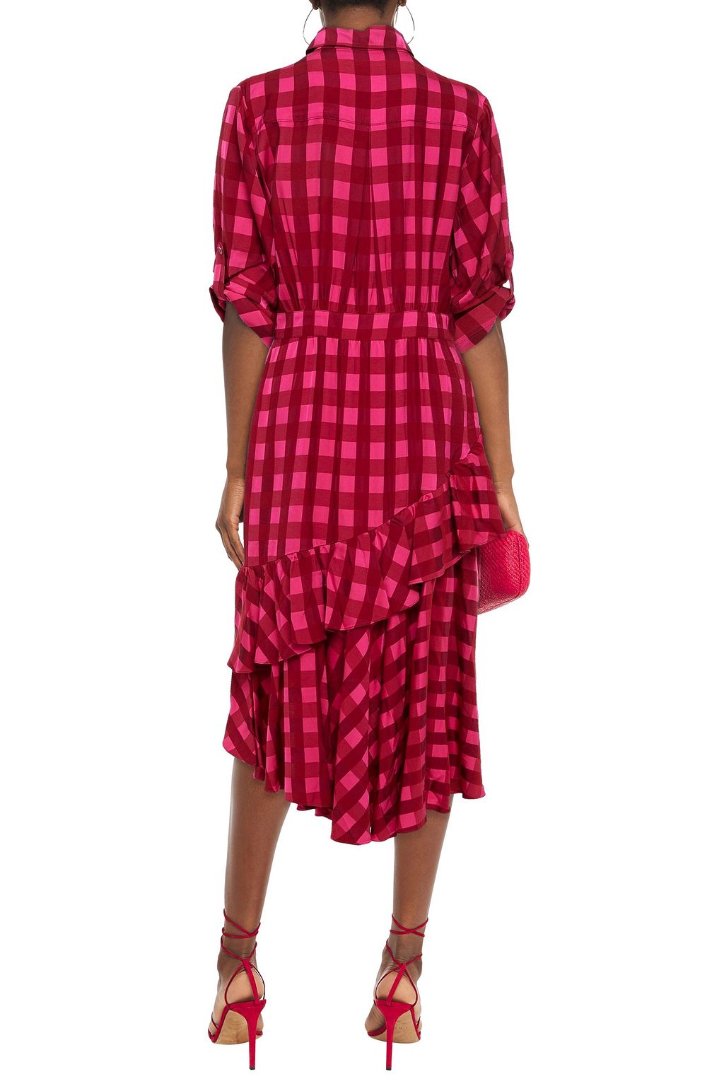 TEMPERLEY LONDON Stirling asymmetric ruffled checked jacquard dress