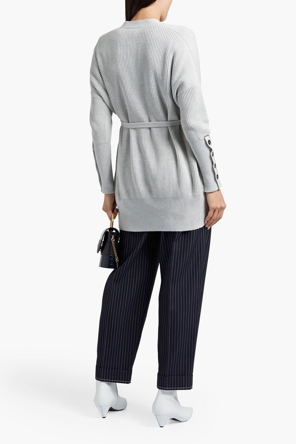 BRUNELLO CUCINELLI Belted bead-embellished ribbed cotton cardigan