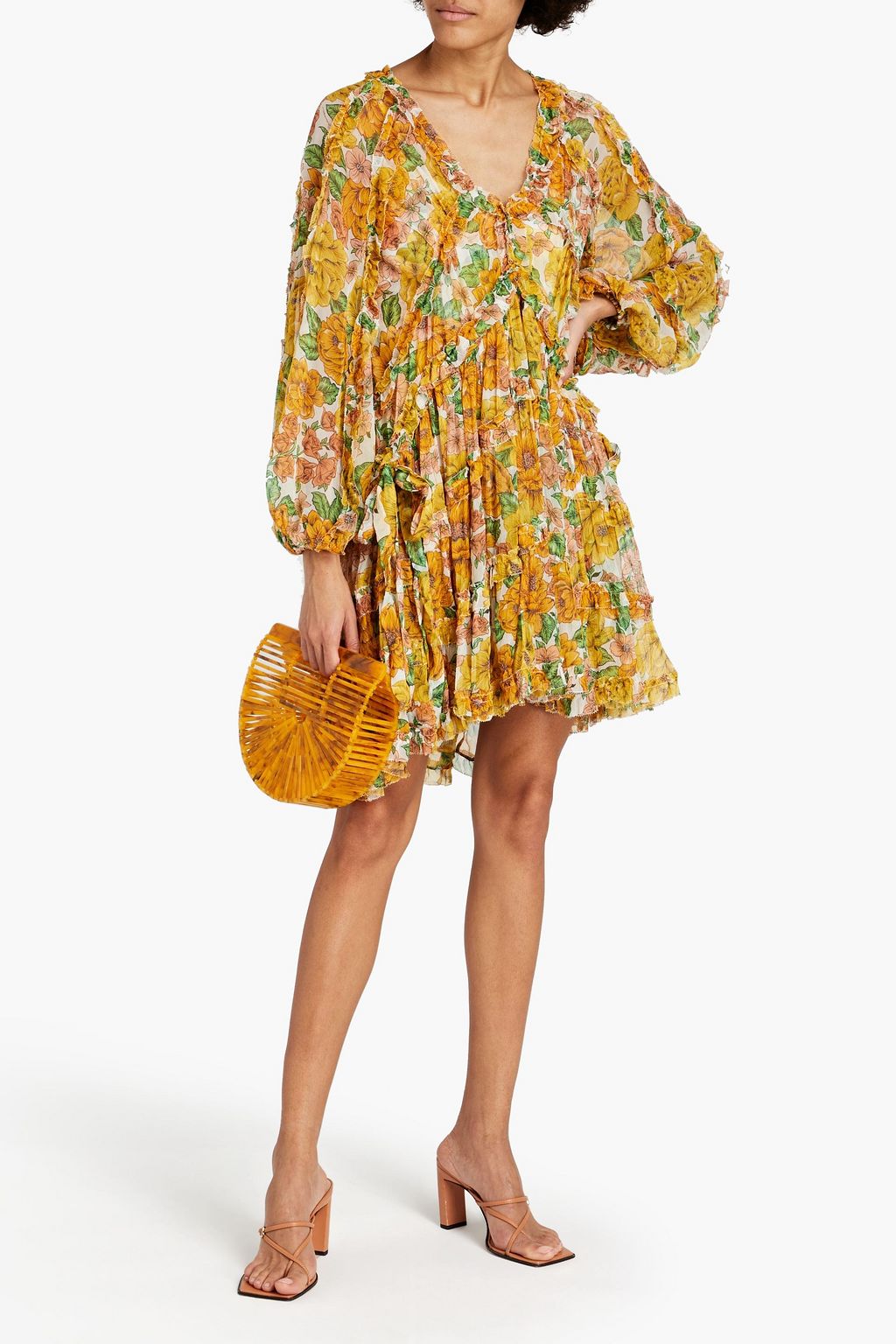ZIMMERMANN Poppy ruffle-trimmed gathered floral-print silk-crepon mini dress