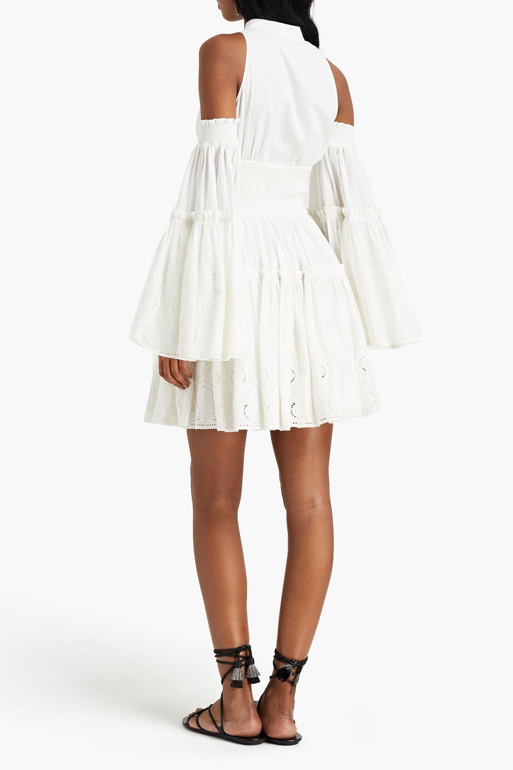 ROBERTO CAVALLI Cold-shoulder broderie anglaise-trimmed cotton-mousseline mini dress