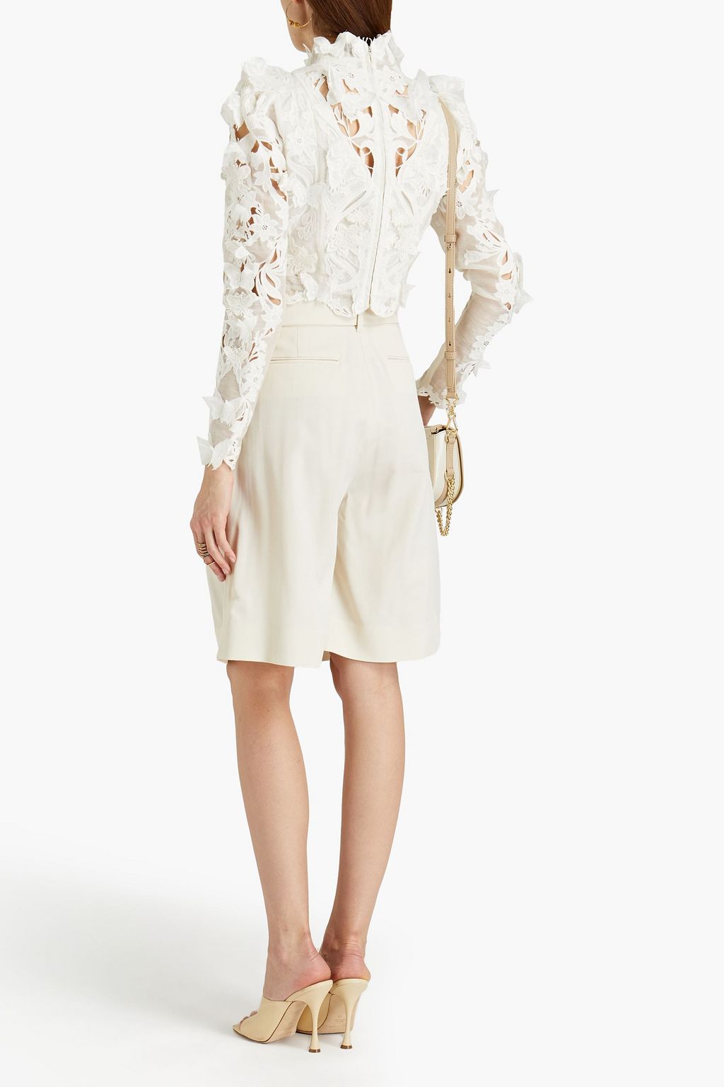 ZIMMERMANN Cropped linen and silk-blend guipure lace top