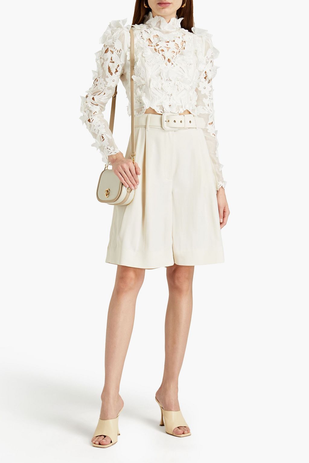 ZIMMERMANN Cropped linen and silk-blend guipure lace top