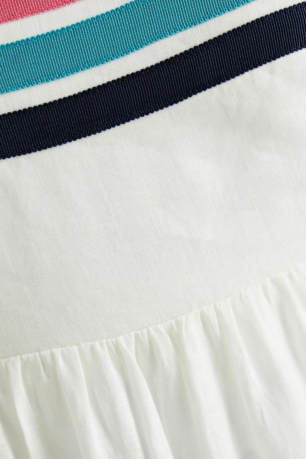 ZIMMERMANN Tiered grosgrain-trimmed linen midi dress
