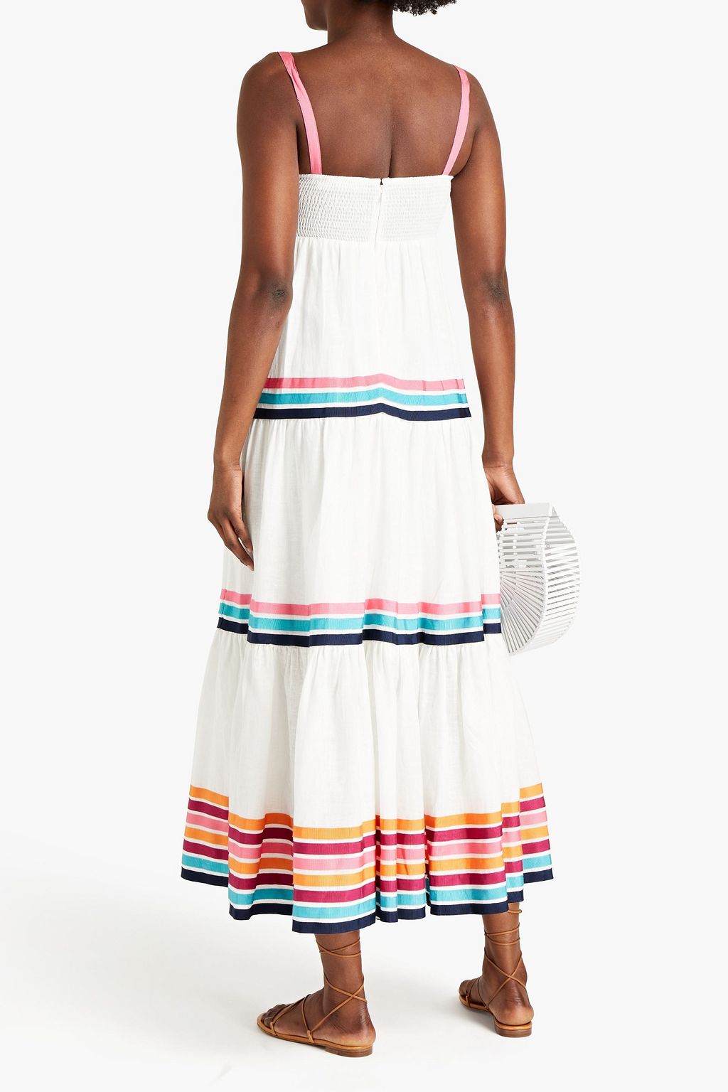 ZIMMERMANN Tiered grosgrain-trimmed linen midi dress