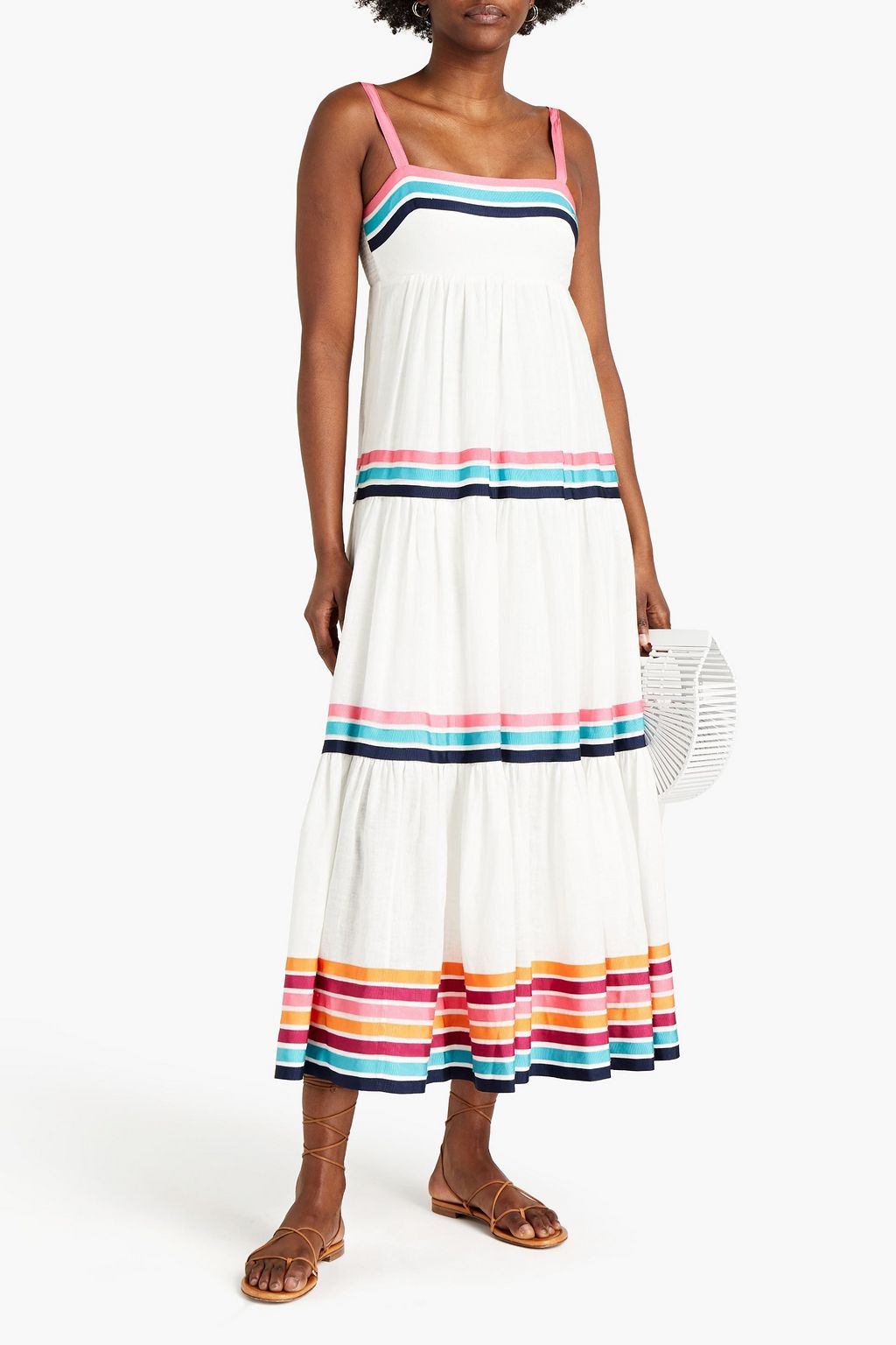 ZIMMERMANN Tiered grosgrain-trimmed linen midi dress
