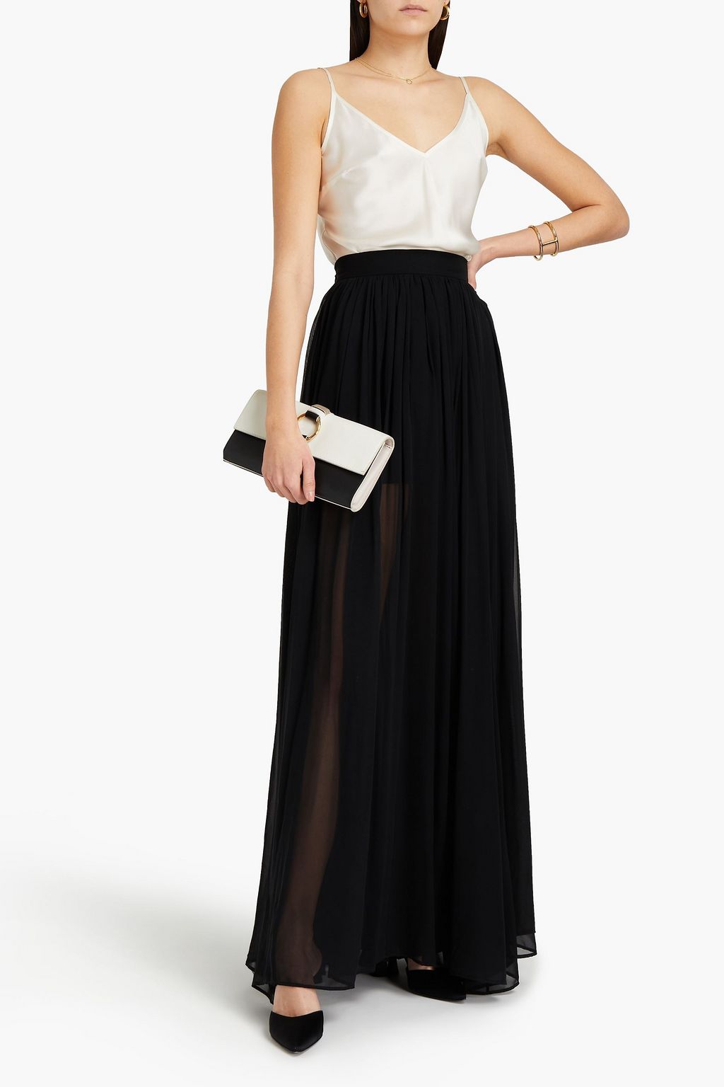 ELIE SAAB Pleated silk-chiffon maxi skirt