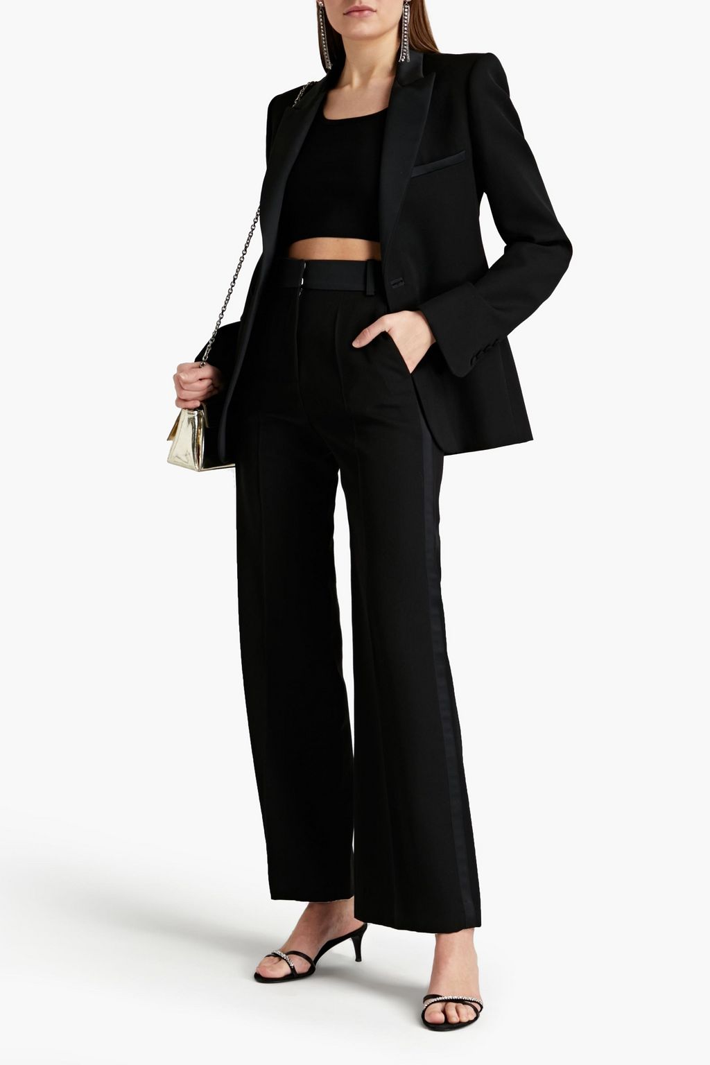 RABANNE Satin-trimmed wool straight-leg pants