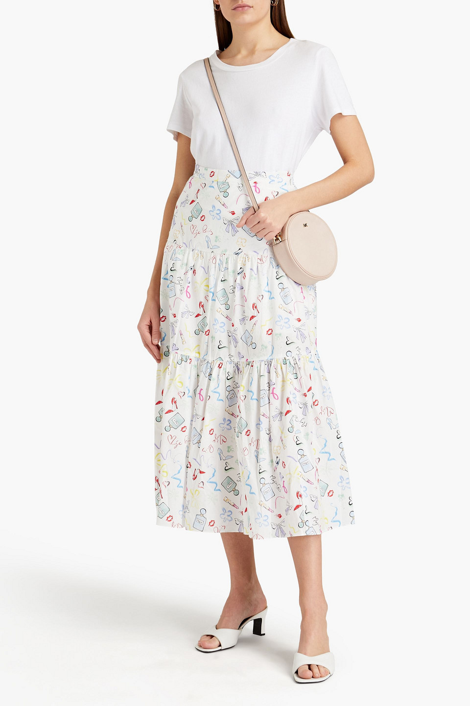 Maje Jupona Printed Organic Cotton Midi Skirt In White