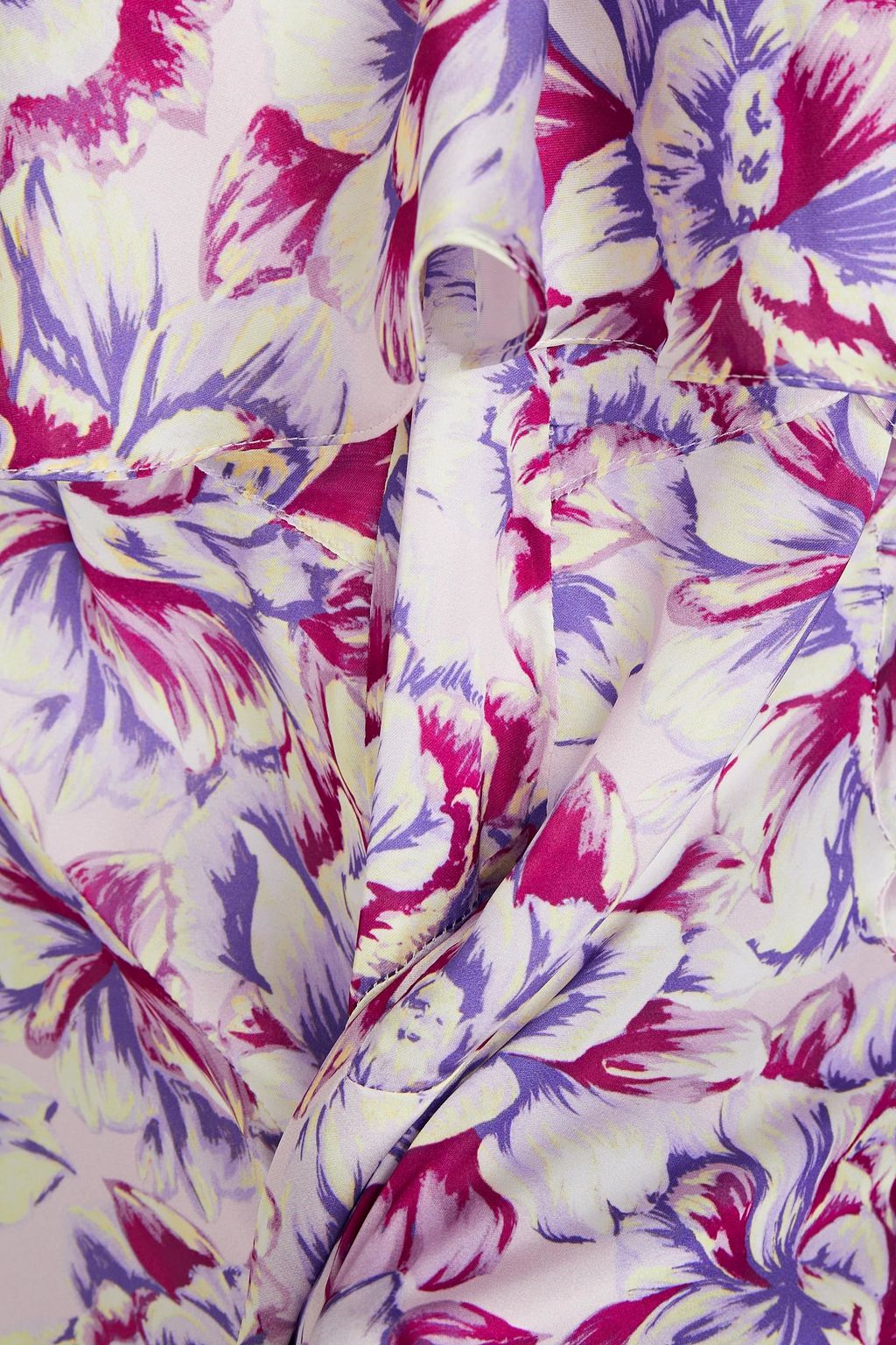 RABANNE Gathered floral-print satin maxi dress
