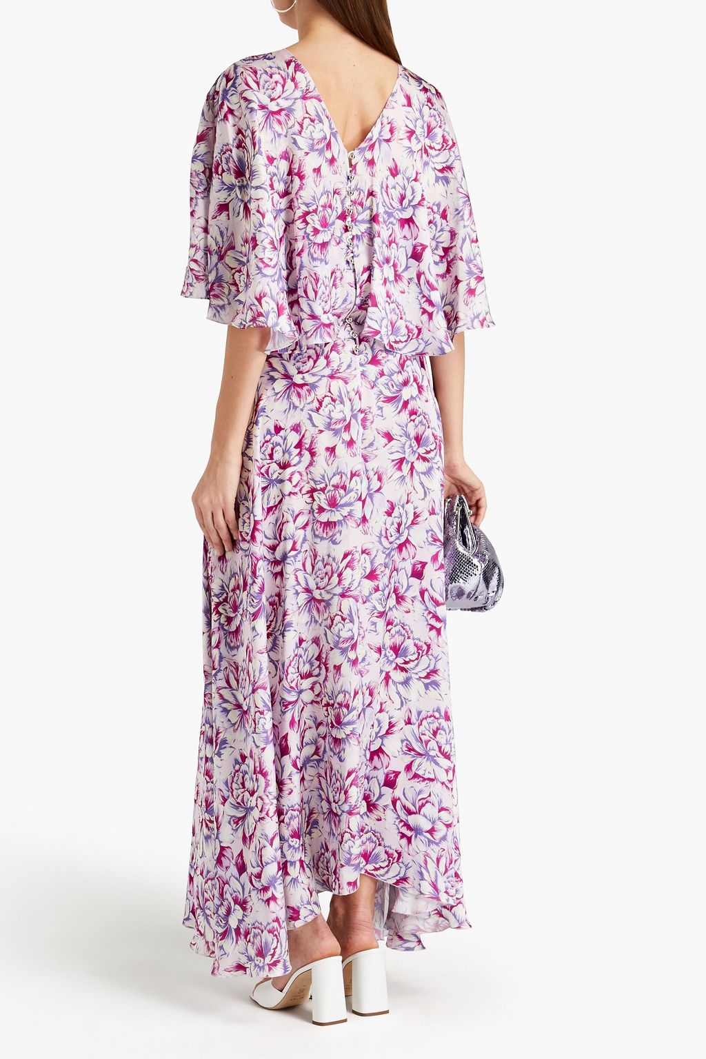 RABANNE Gathered floral-print satin maxi dress