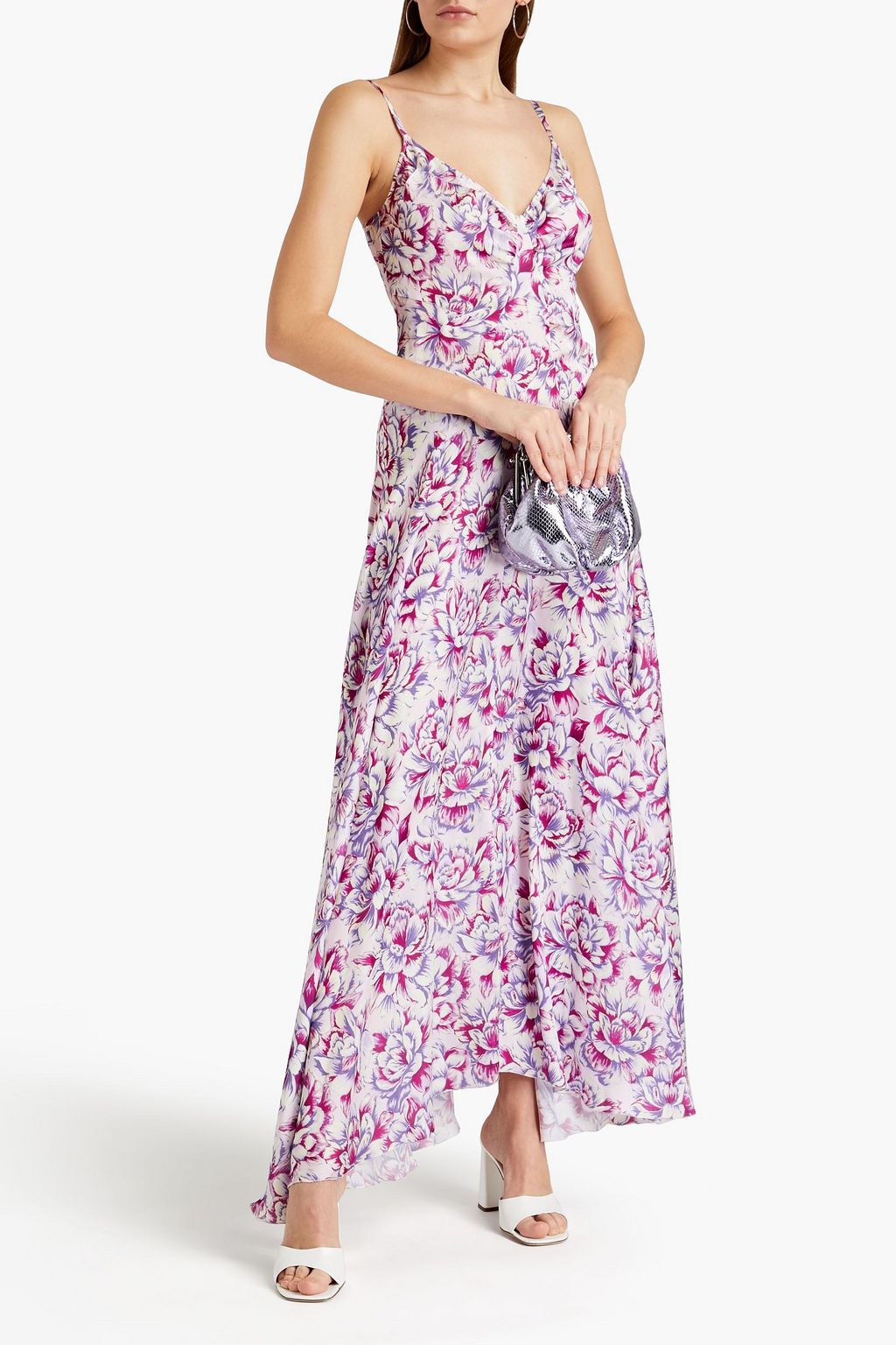 RABANNE Gathered floral-print satin maxi dress