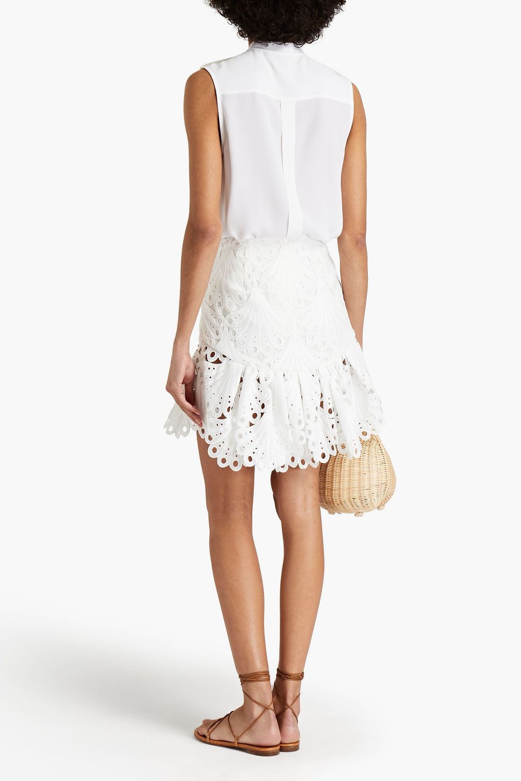 MAJE Ruffled guipure lace mini skirt