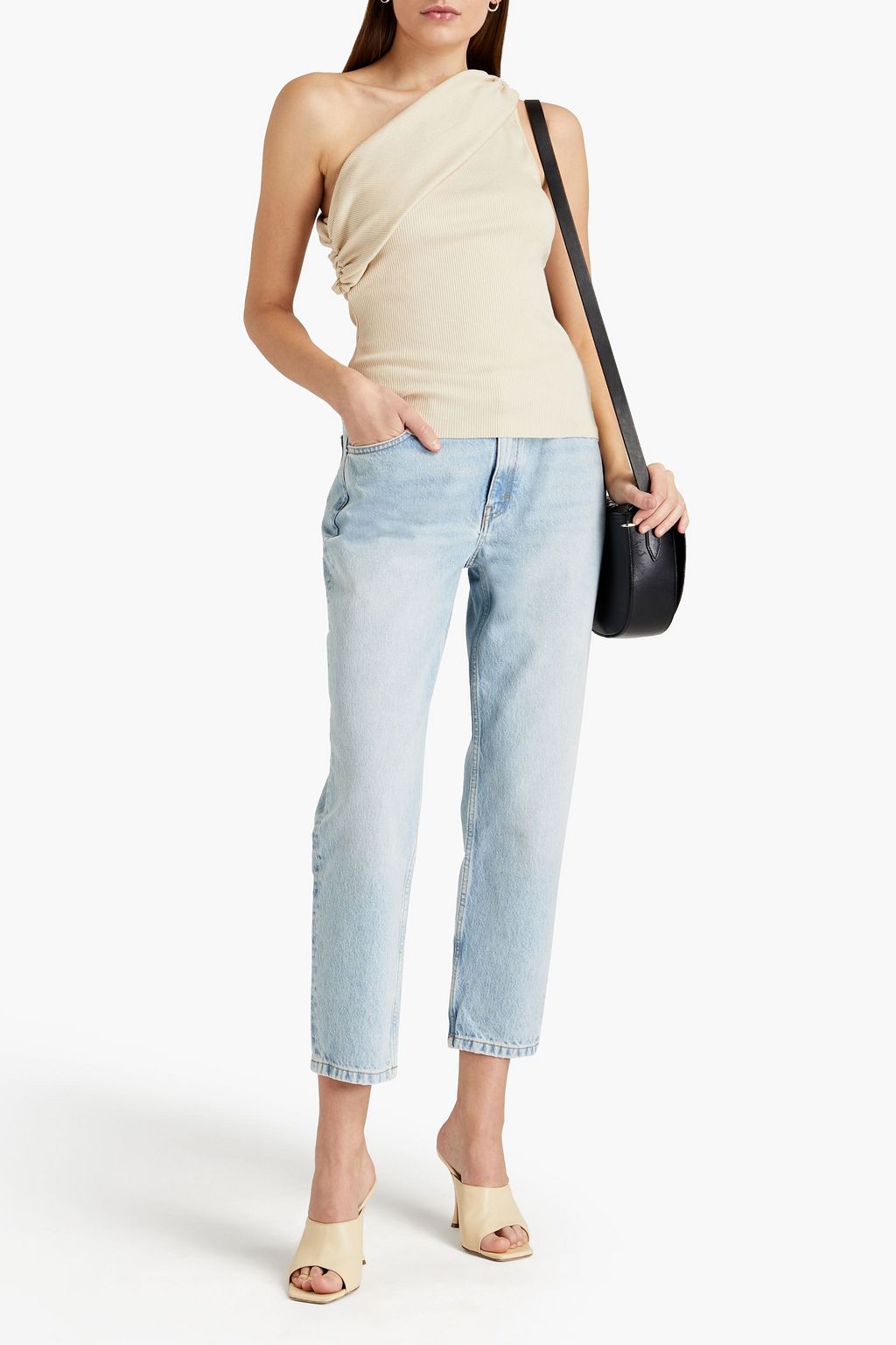 Light denim Cropped faded high-rise 