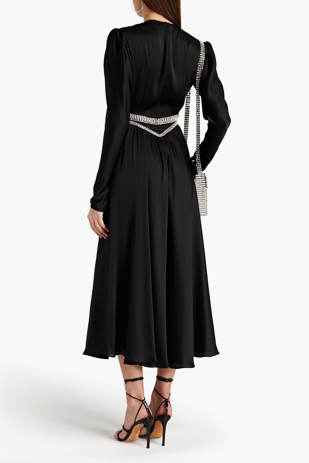 RABANNE Crystal-embellished gathered satin midi dress