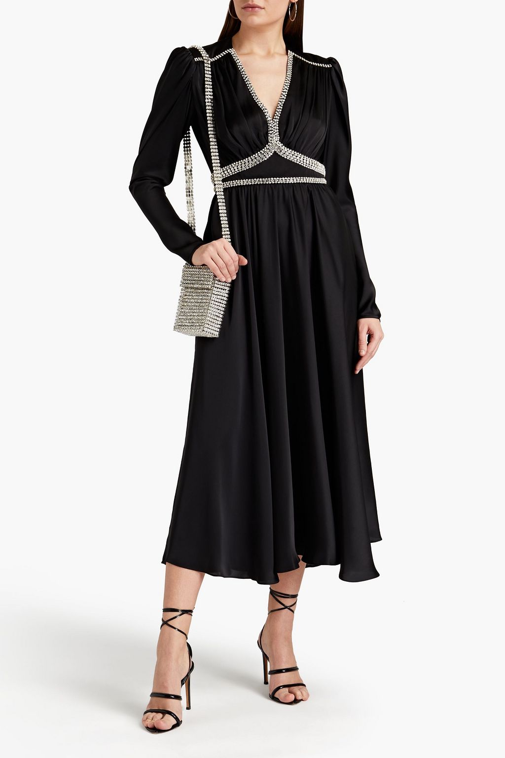 RABANNE Crystal-embellished gathered satin midi dress