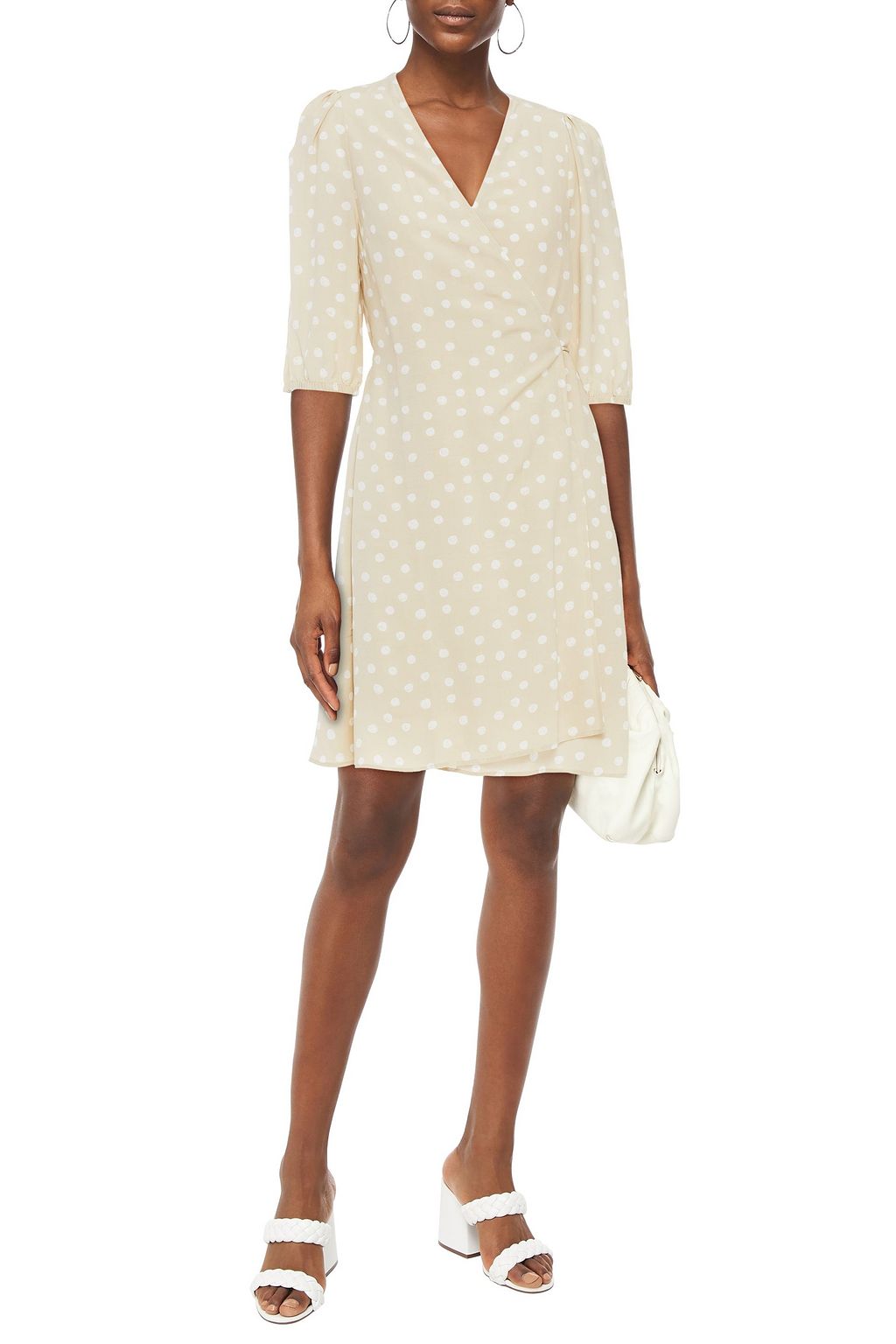 SAMSØE Φ SAMSØE Britt gathered polka-dot crepe de chine mini wrap dress
