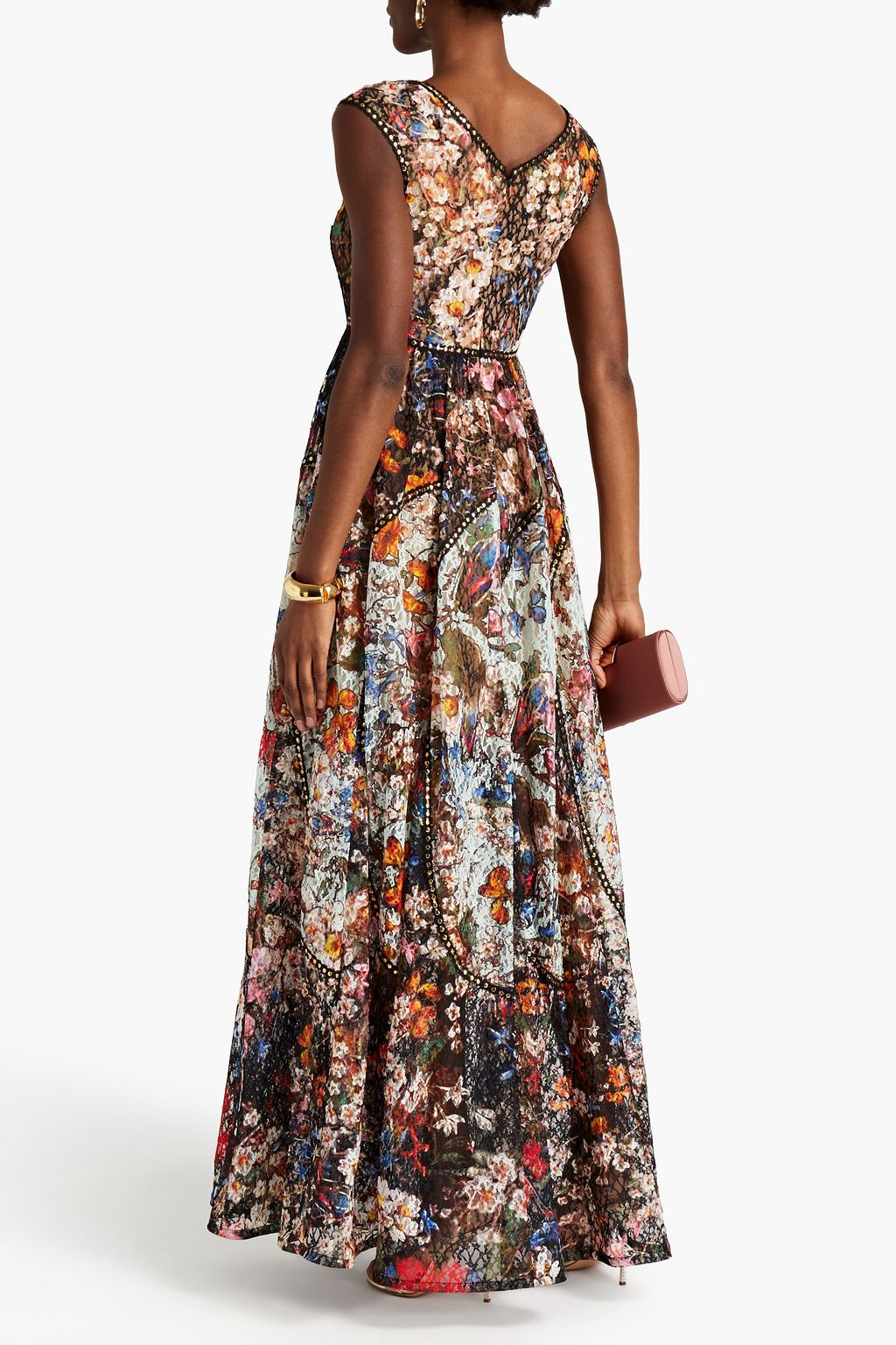 ELIE SAAB Studded floral-print lace maxi dress