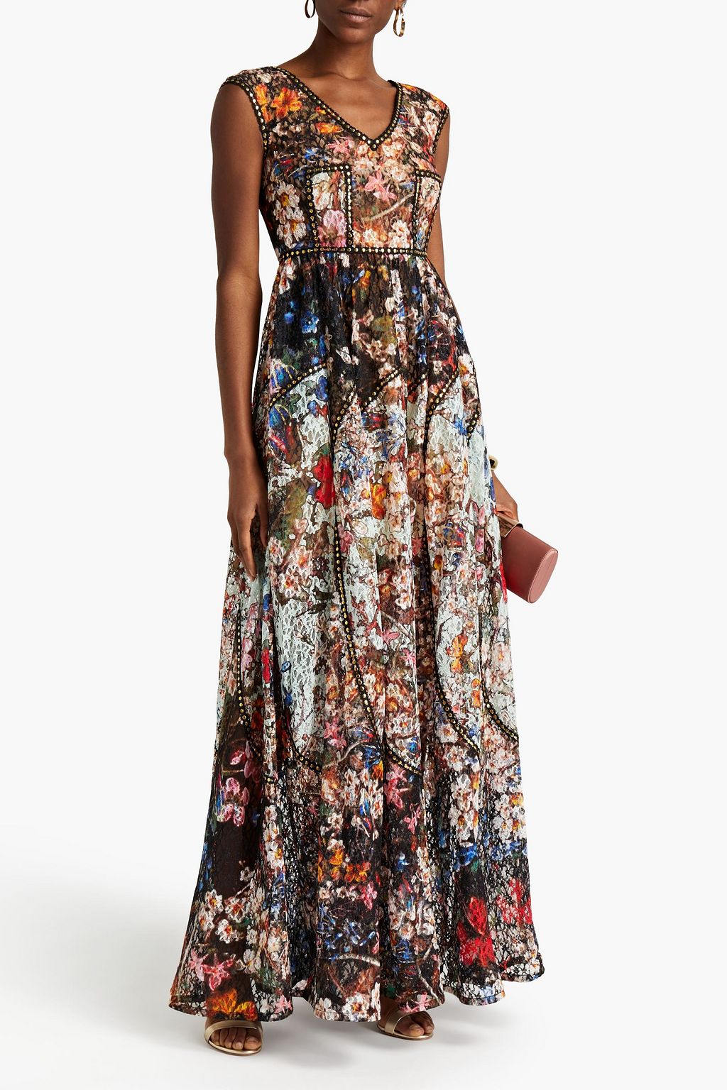 ELIE SAAB Studded floral-print lace maxi dress