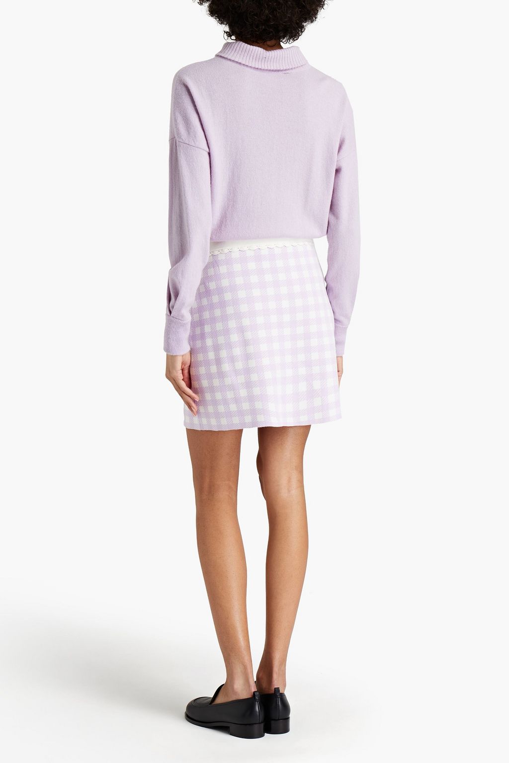MAJE Checked stretch-knit mini skirt