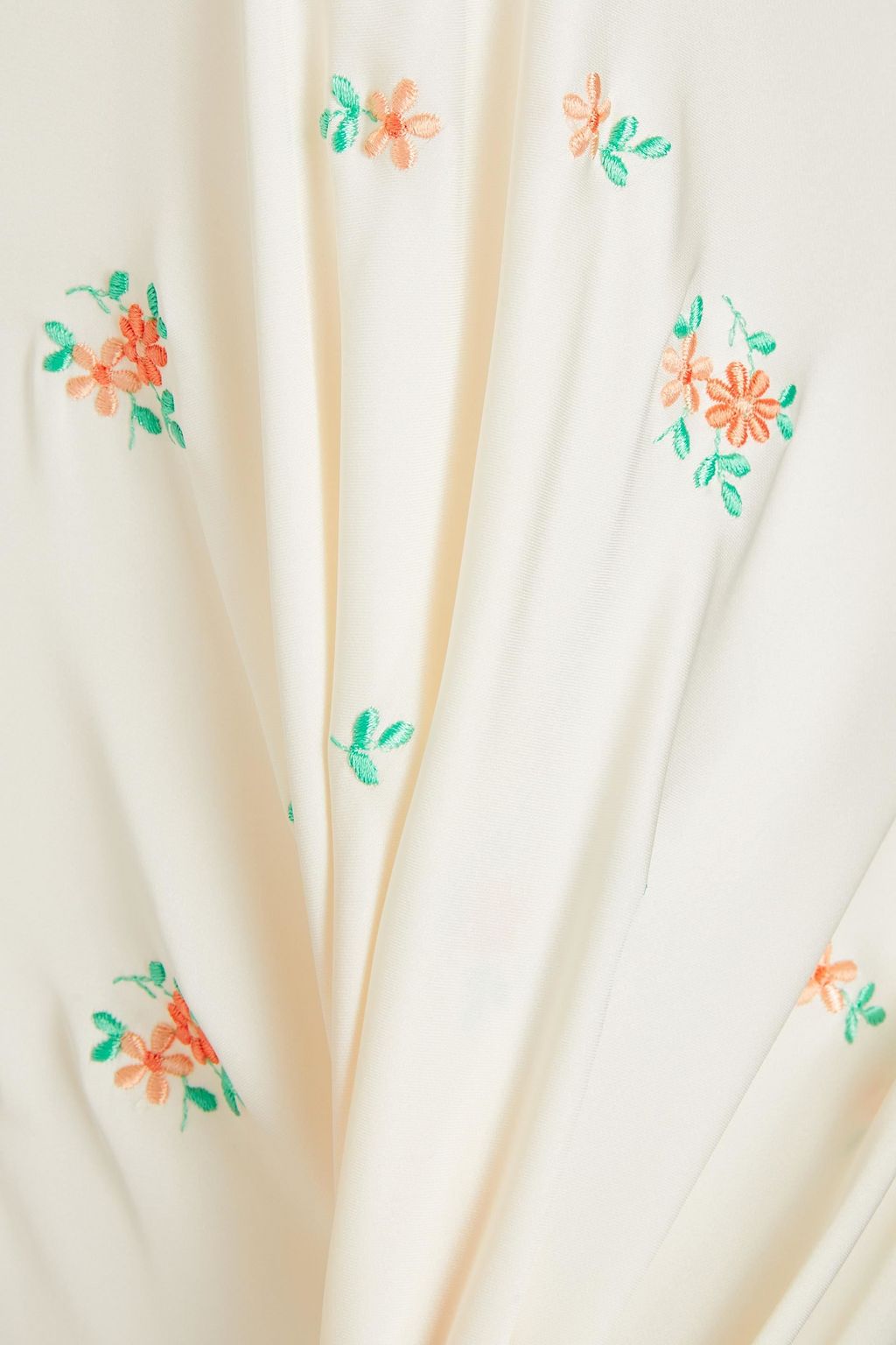 RABANNE Embroidered gathered satin maxi dress