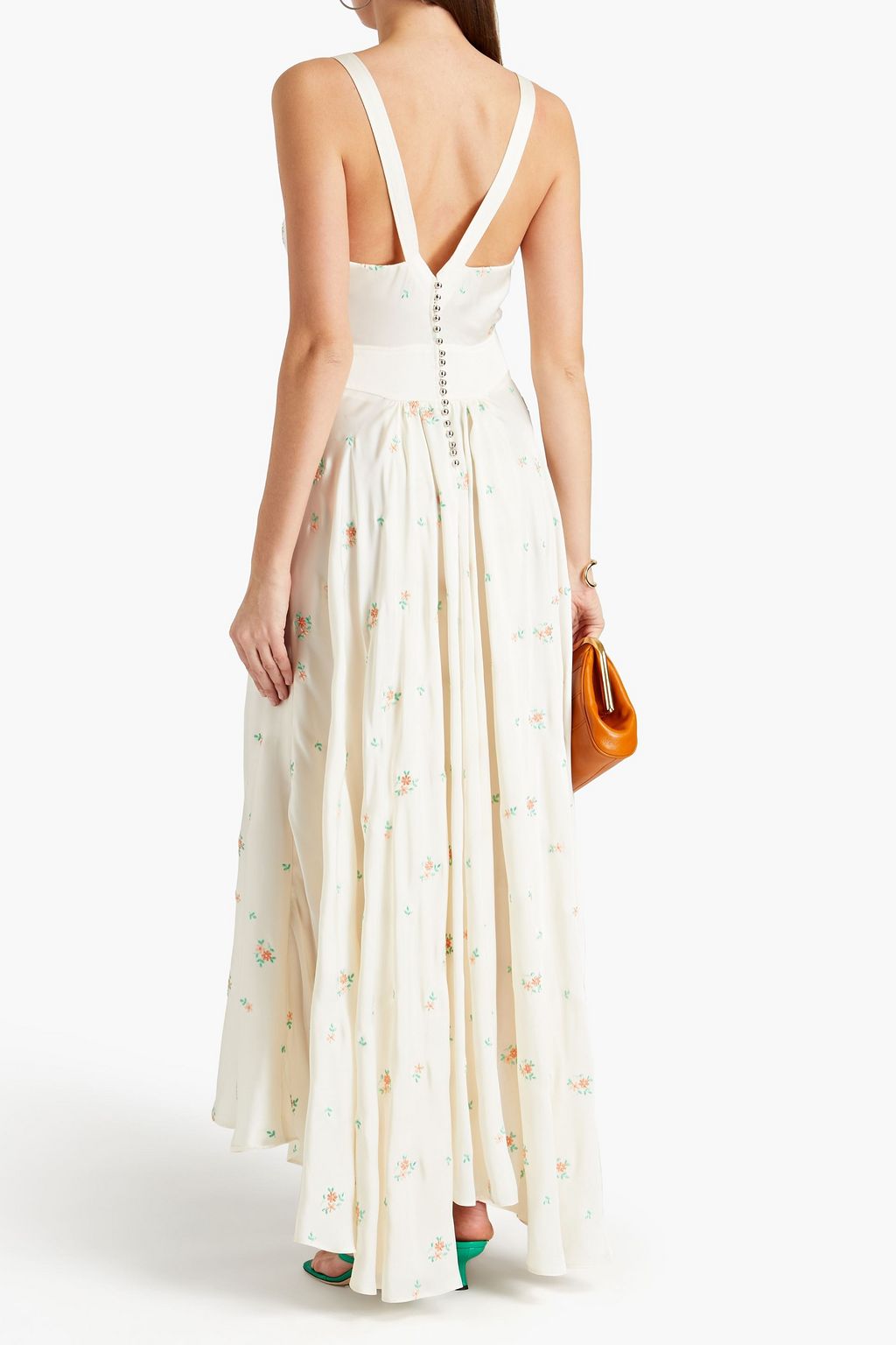 RABANNE Embroidered gathered satin maxi dress