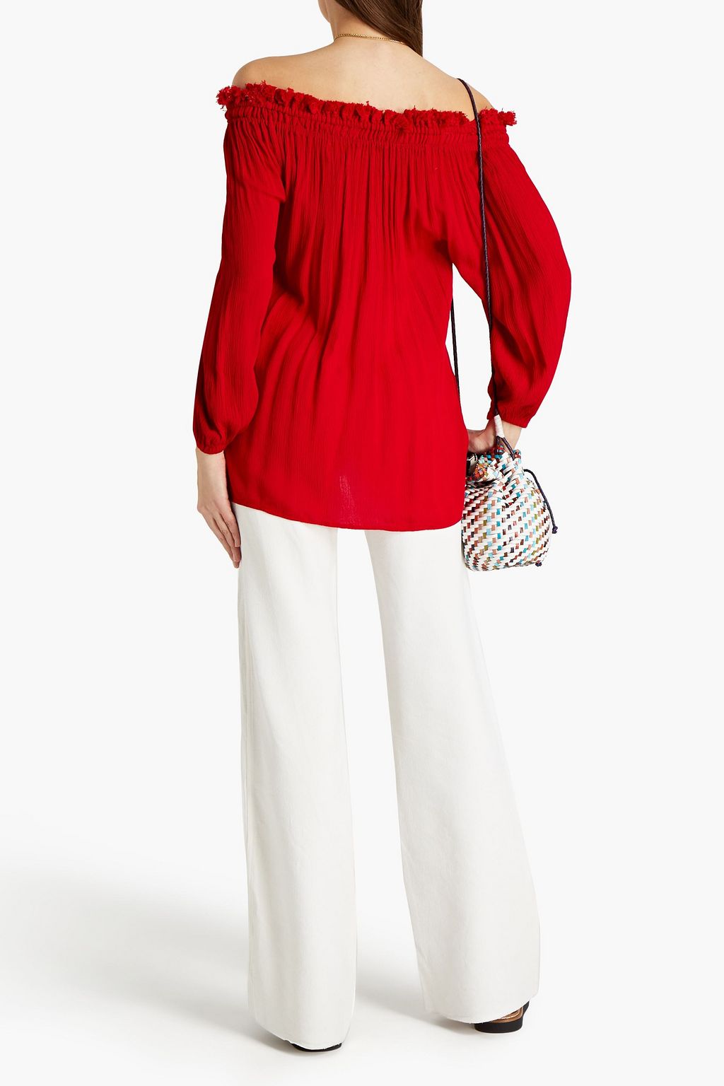 SENSI STUDIO Off-the-shoulder frayed crepon top