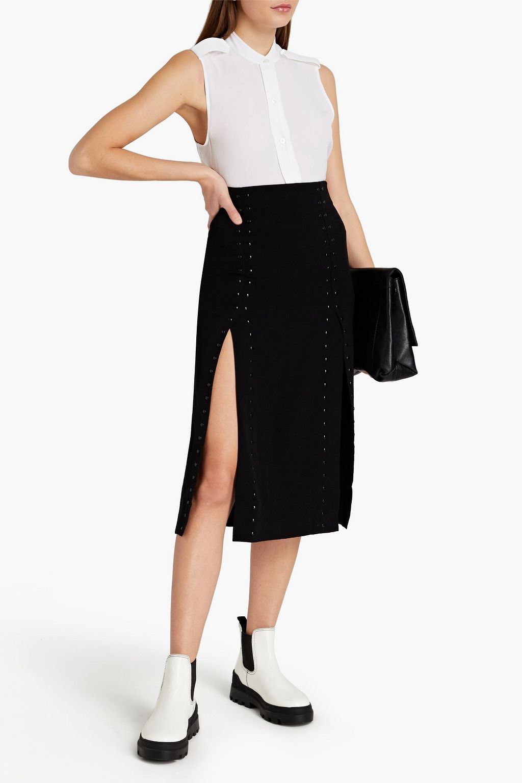 MAJE Embellished crepe midi skirt