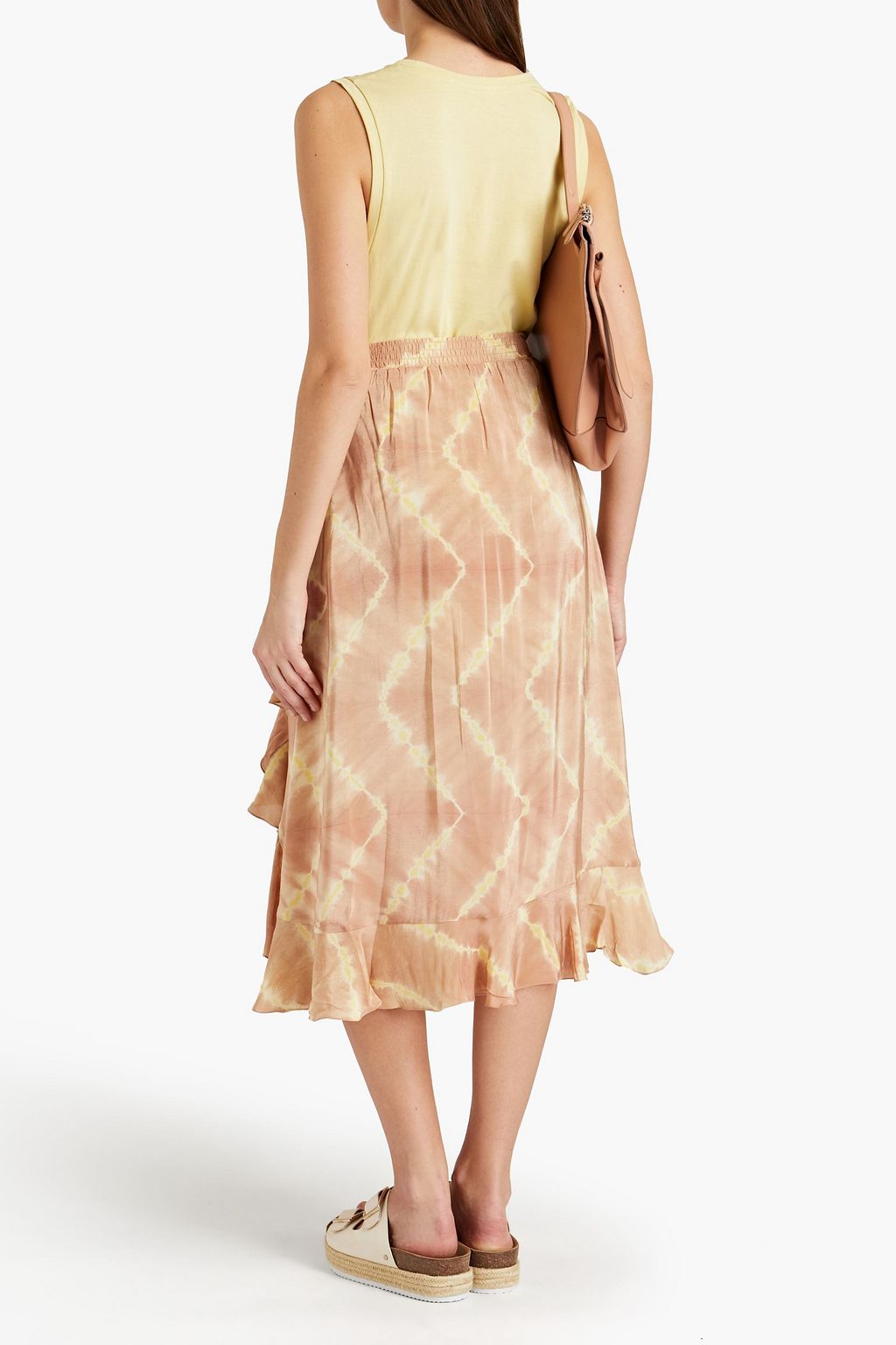 MAJE Ruffled tie-dyed crepe de chine midi skirt