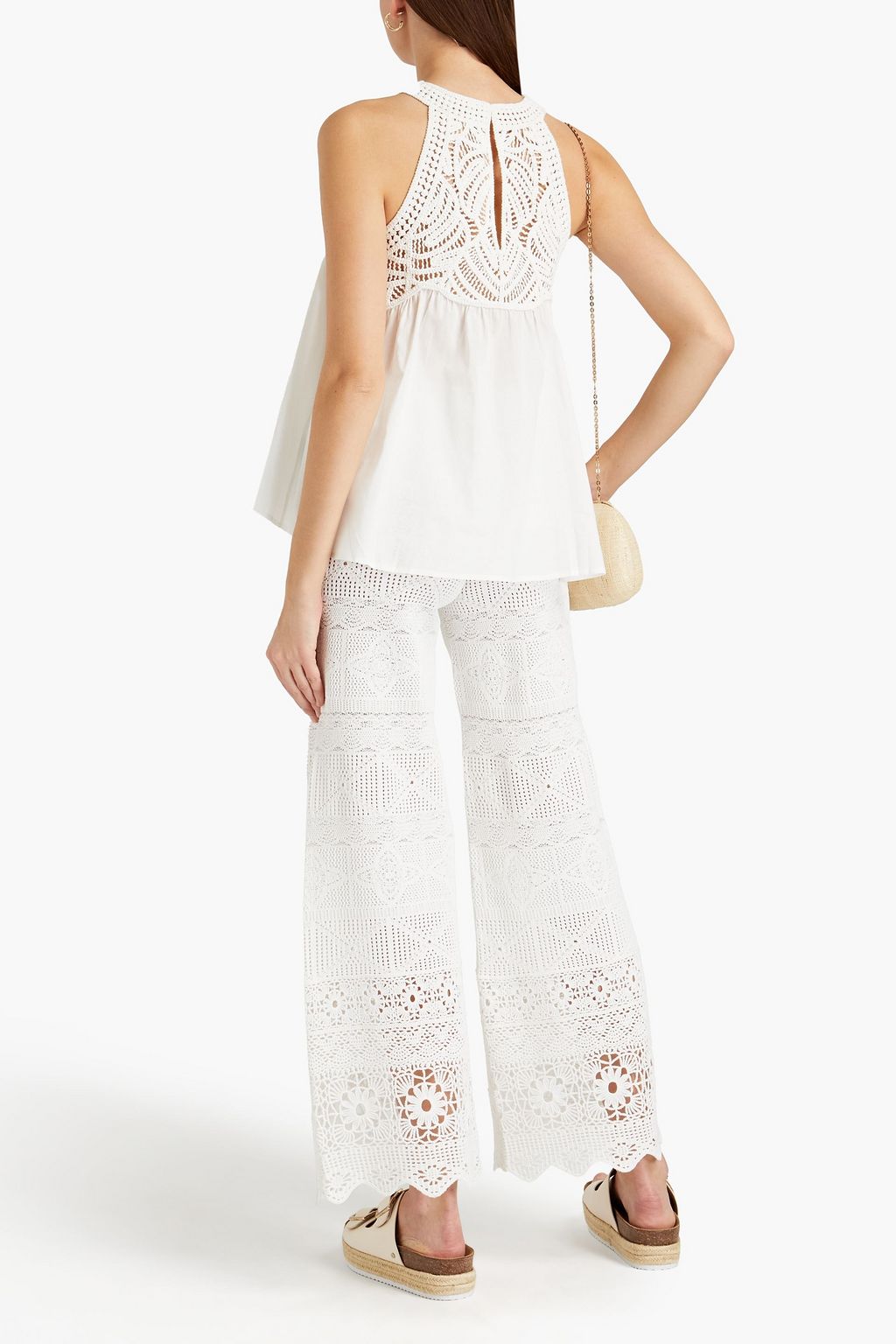 MAJE Scalloped crocheted wide-leg pants