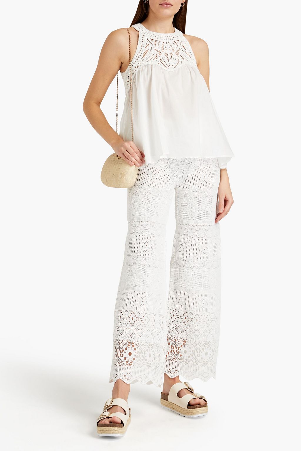 MAJE Scalloped crocheted wide-leg pants