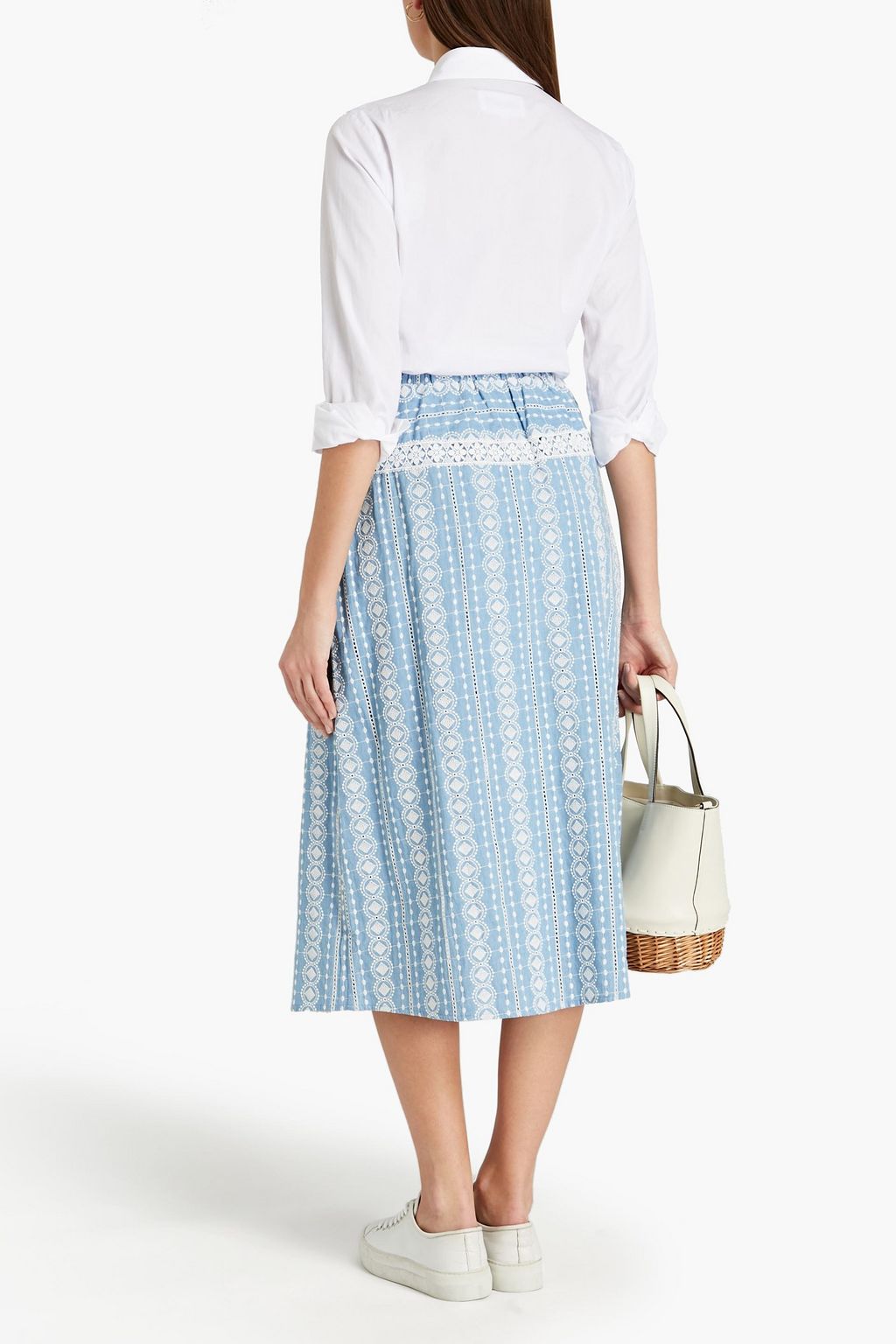 MAJE Midirock aus Baumwoll-Jacquard mit Spitzenbesatz