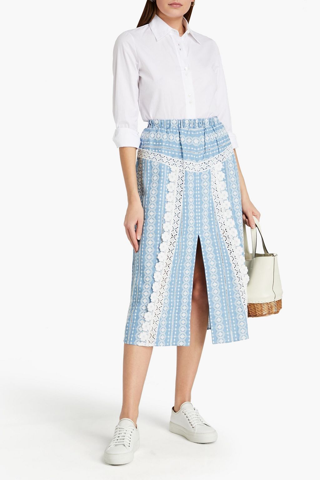 MAJE Midirock aus Baumwoll-Jacquard mit Spitzenbesatz