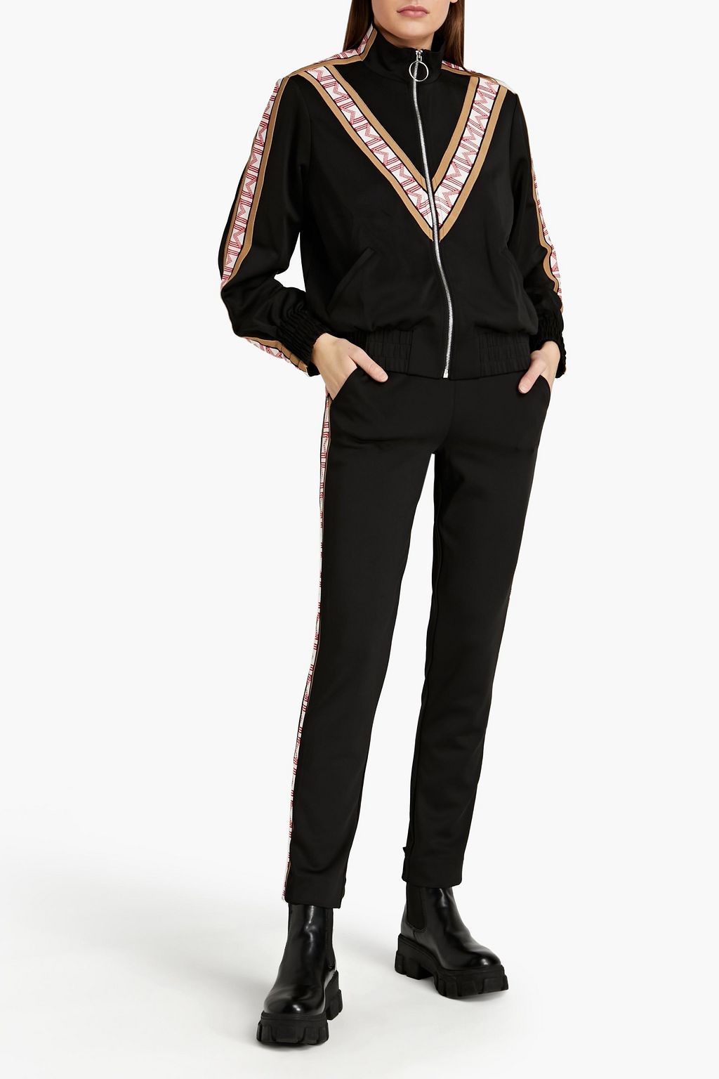 MAJE Jacquard-trimmed stretch-jersey sweatshirt