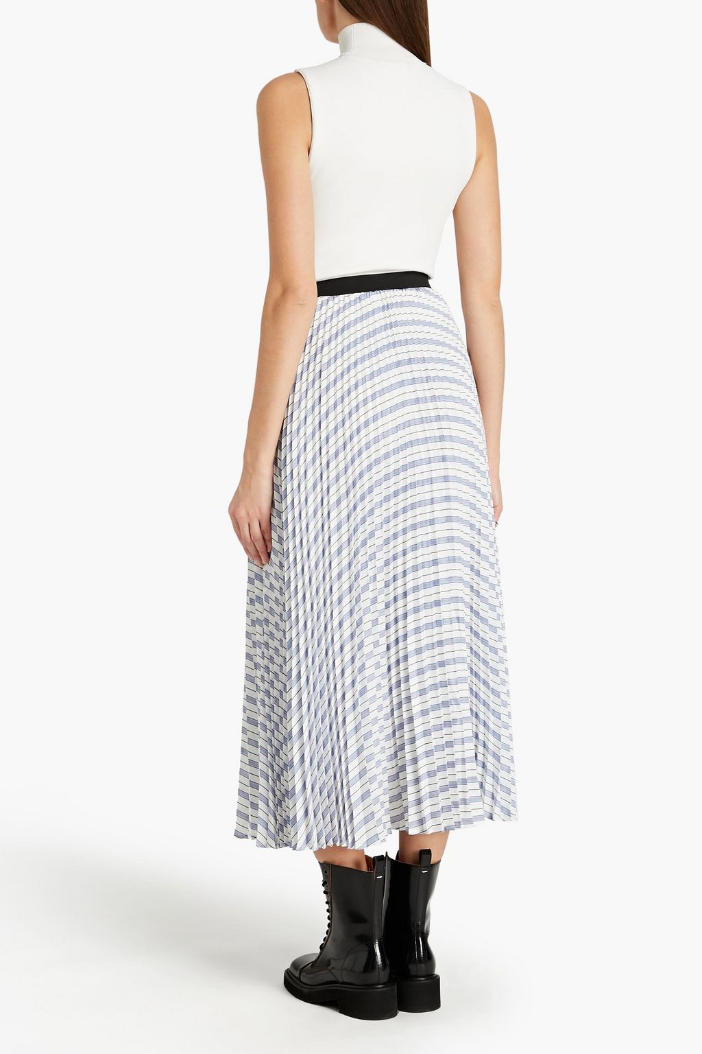 MAJE Pleated striped crepe de chine midi skirt