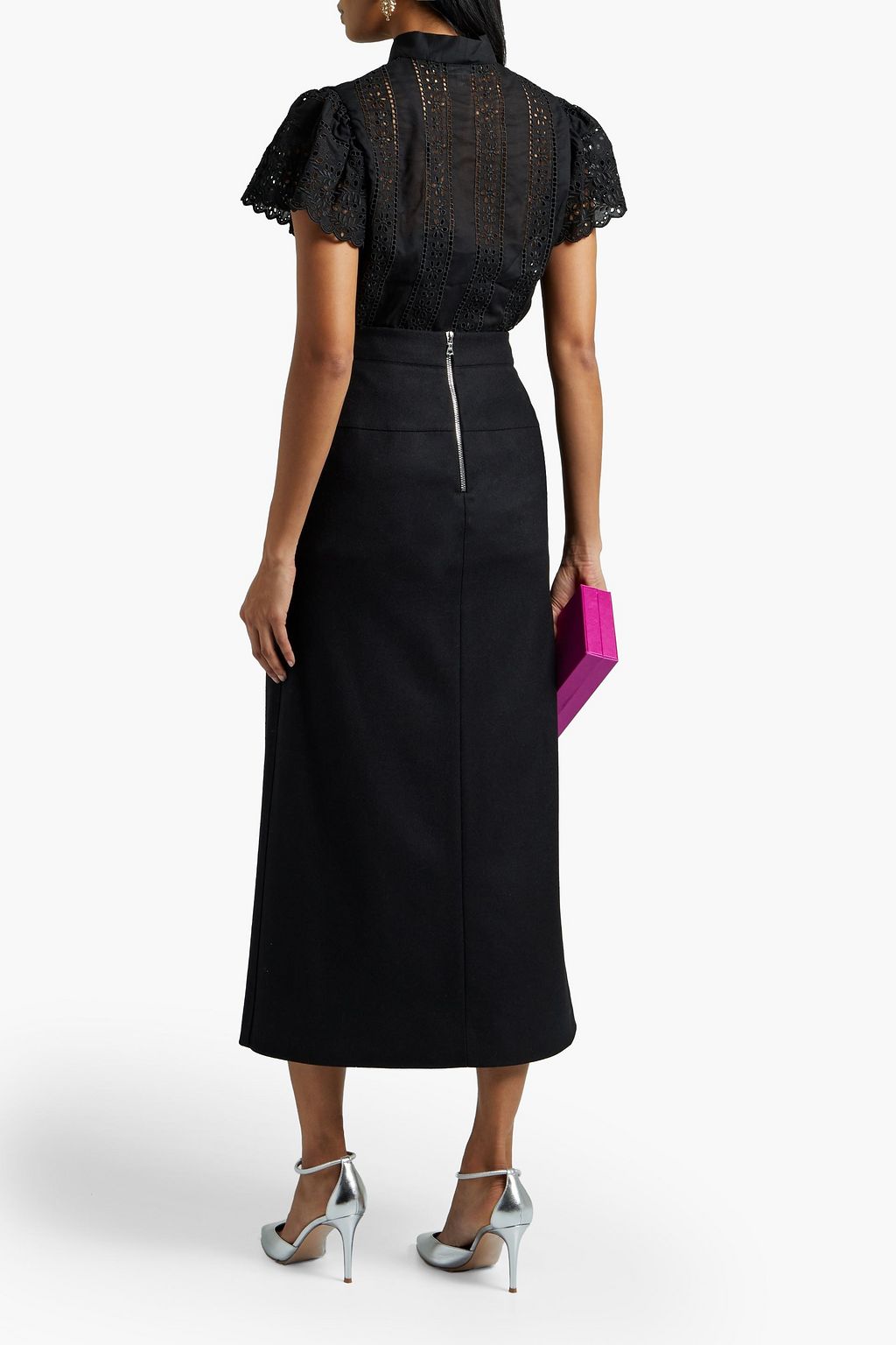 ELIE SAAB Pussy-bow broderie anglaise cotton-blend top