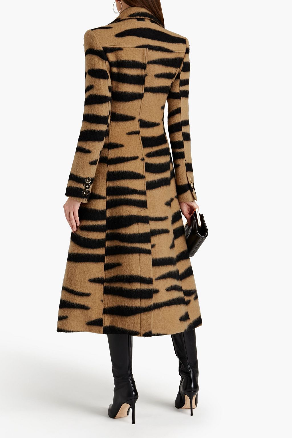 RABANNE Button-embellished tiger-print wool and silk-blend coat