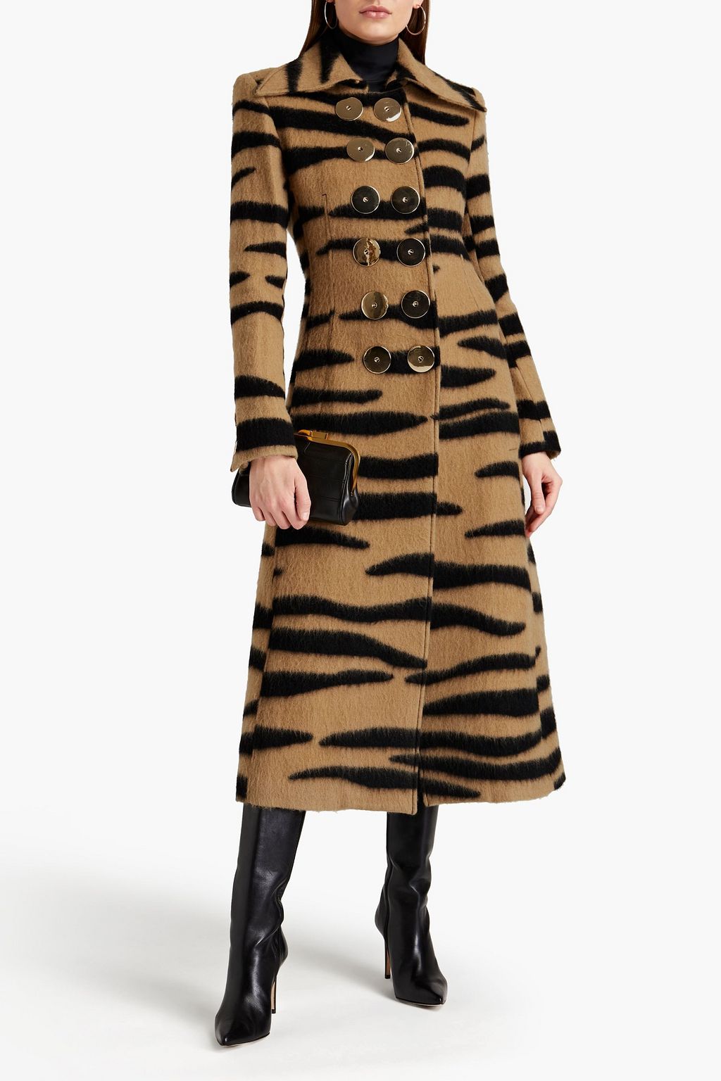 RABANNE Button-embellished tiger-print wool and silk-blend coat