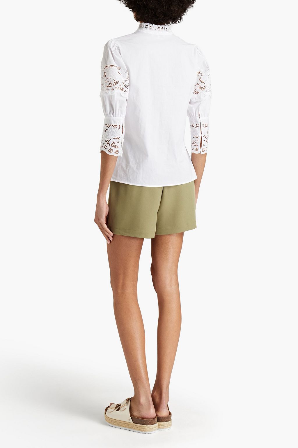 MAJE Macramé lace-paneled cotton-poplin top