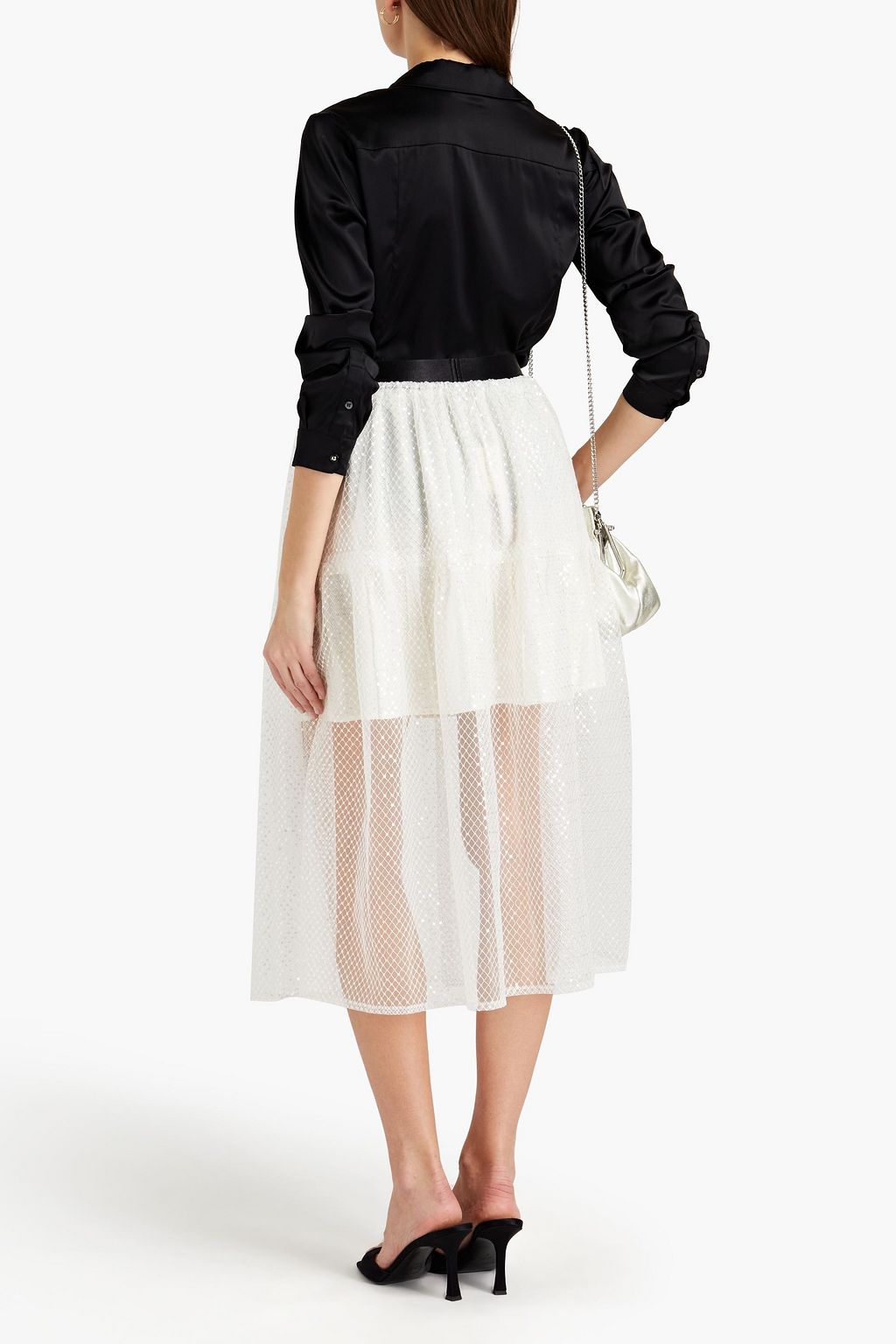 MAJE Embellished tulle midi skirt