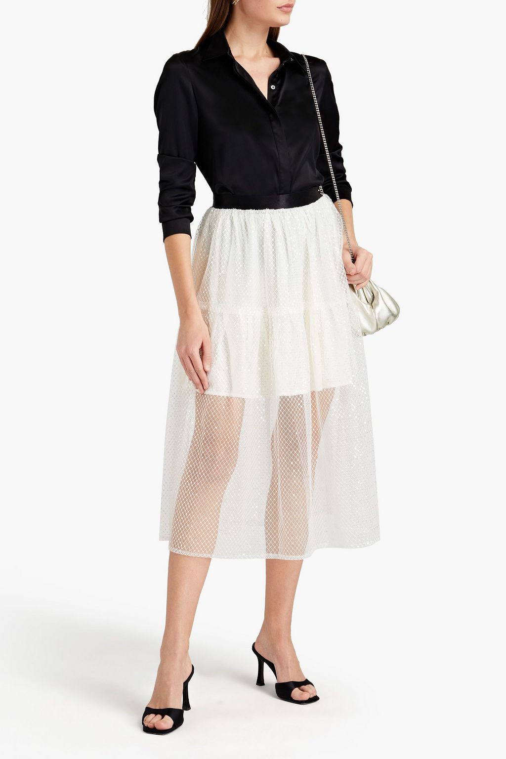 MAJE Embellished tulle midi skirt