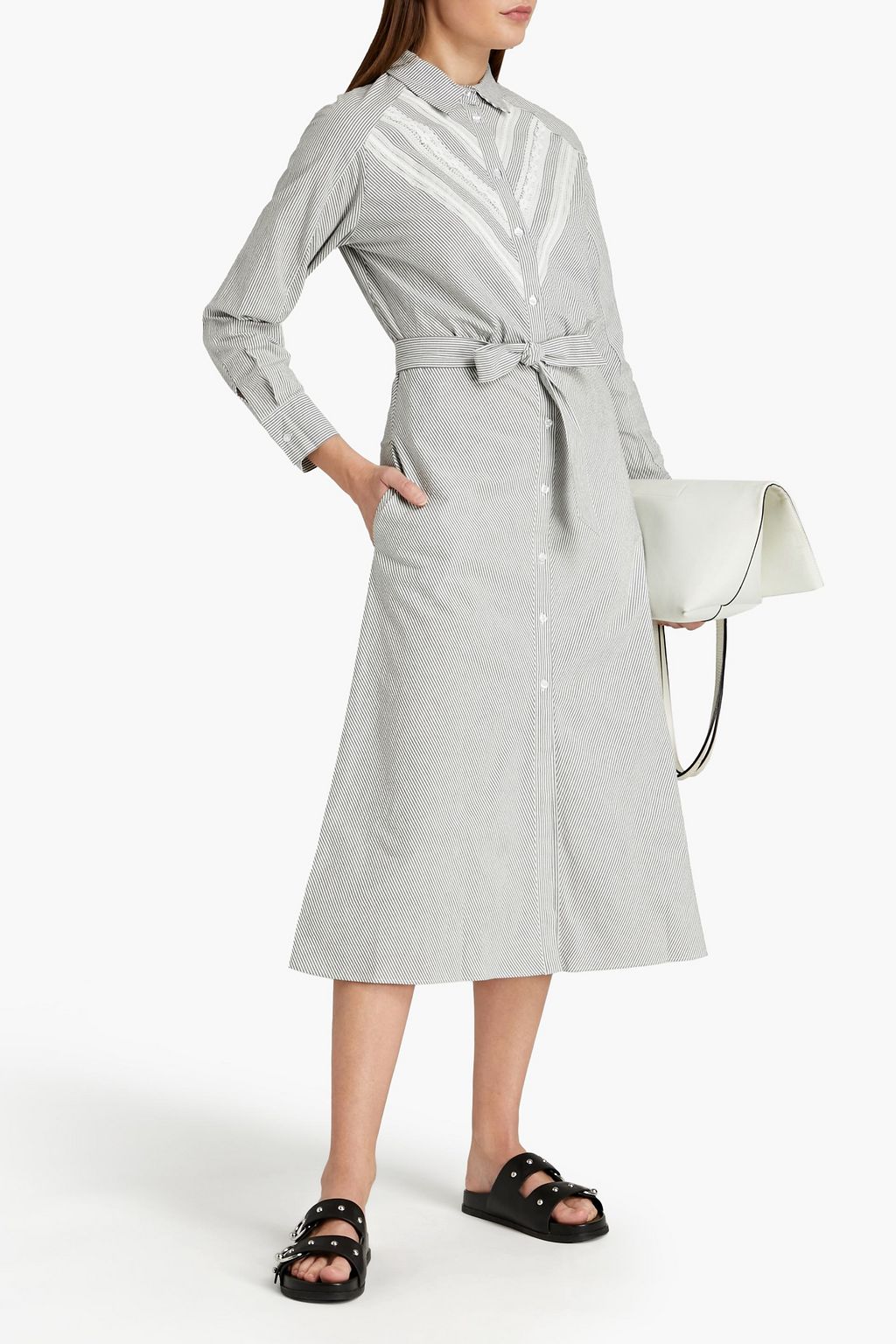 MAJE Striped cotton-blend broadcloth midi dress