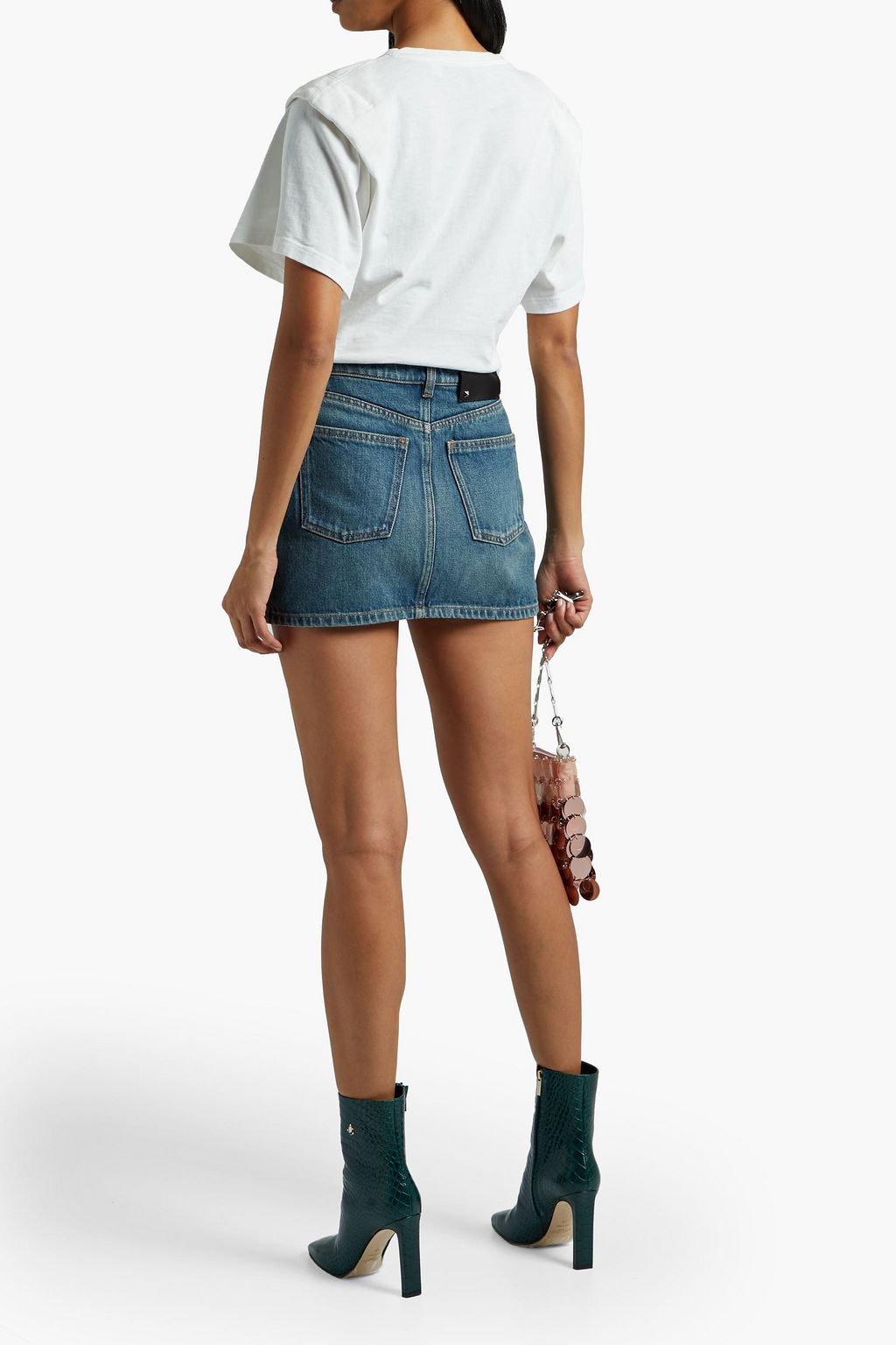 VALENTINO GARAVANI Pleated appliquéd denim mini skirt