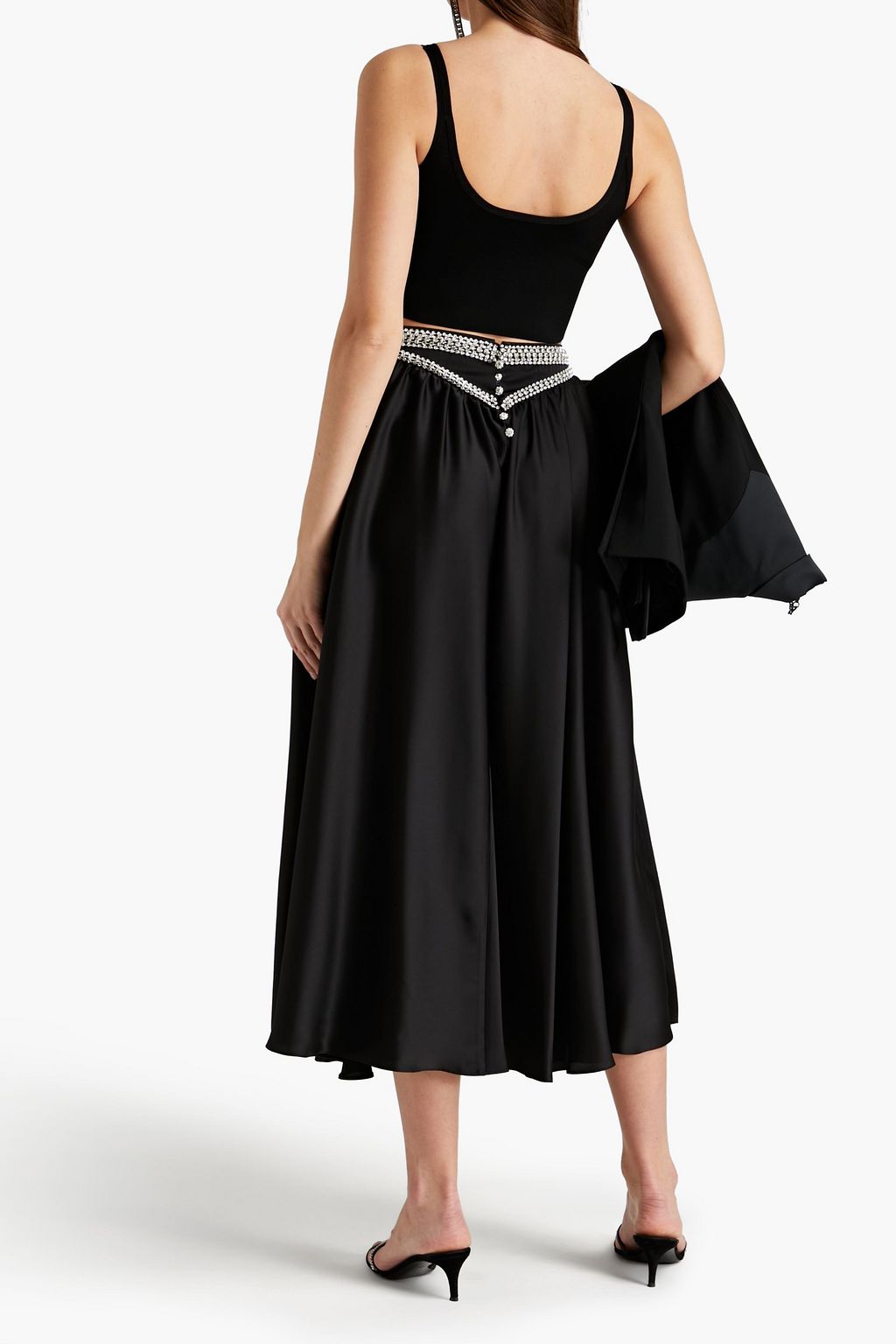 RABANNE Crystal-embellished satin midi skirt