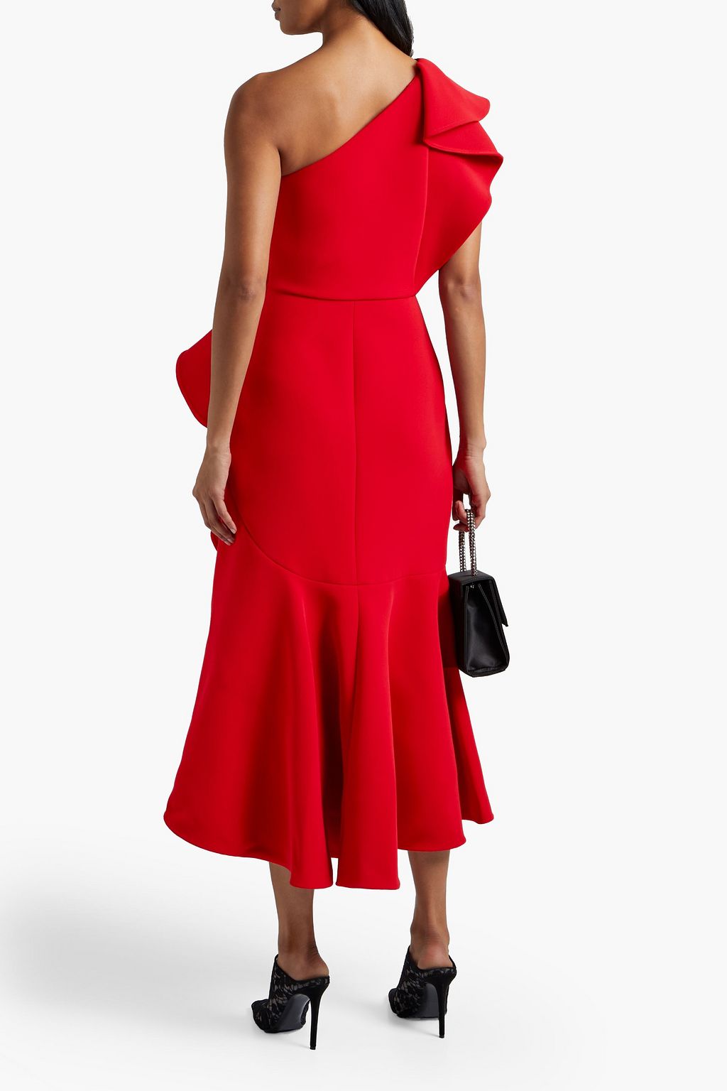 ELIE SAAB One-shoulder ruffled cady midi dress