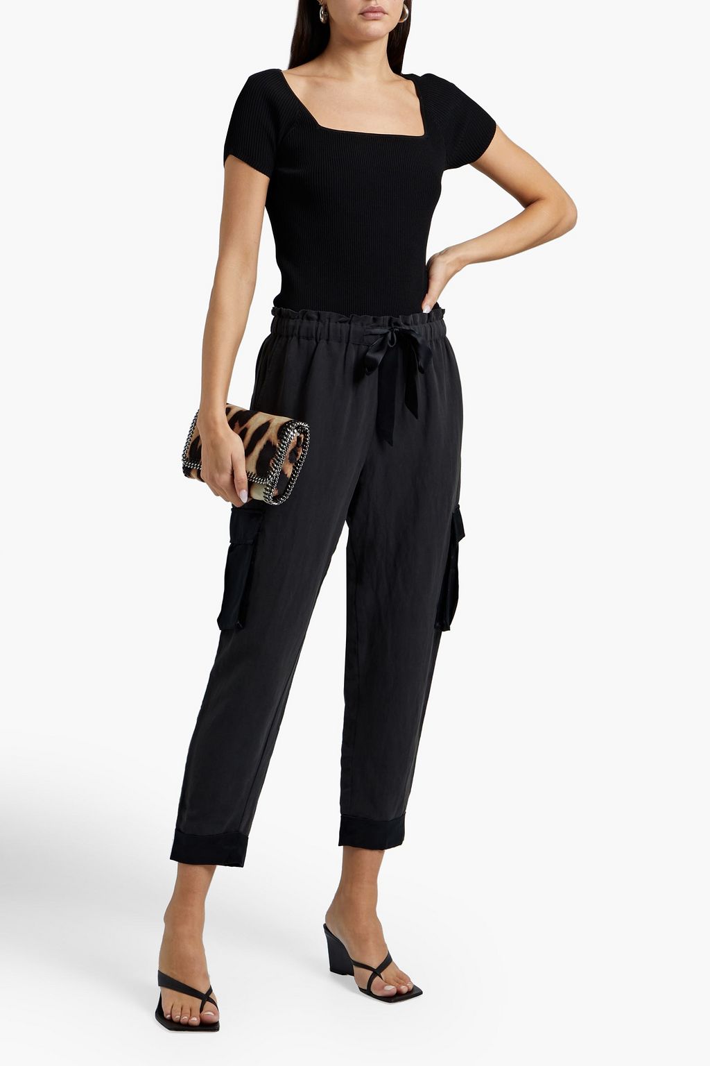 CAMI NYC Harley satin-trimmed silk and linen-blend track pants