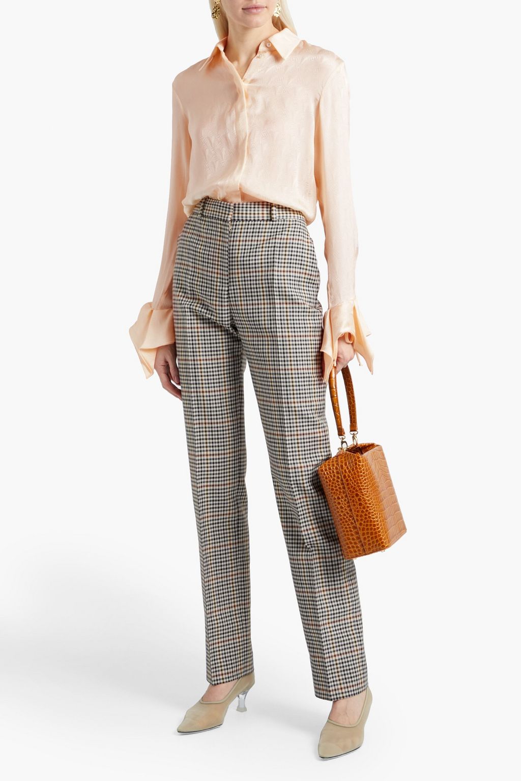 VICTORIA, VICTORIA BECKHAM Ruffle-trimmed satin-jacquard shirt