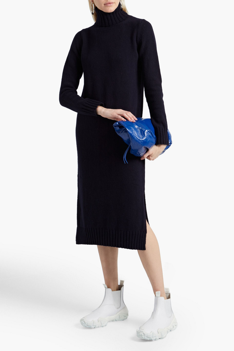 And-daughter Wool Midi Dress In Navy