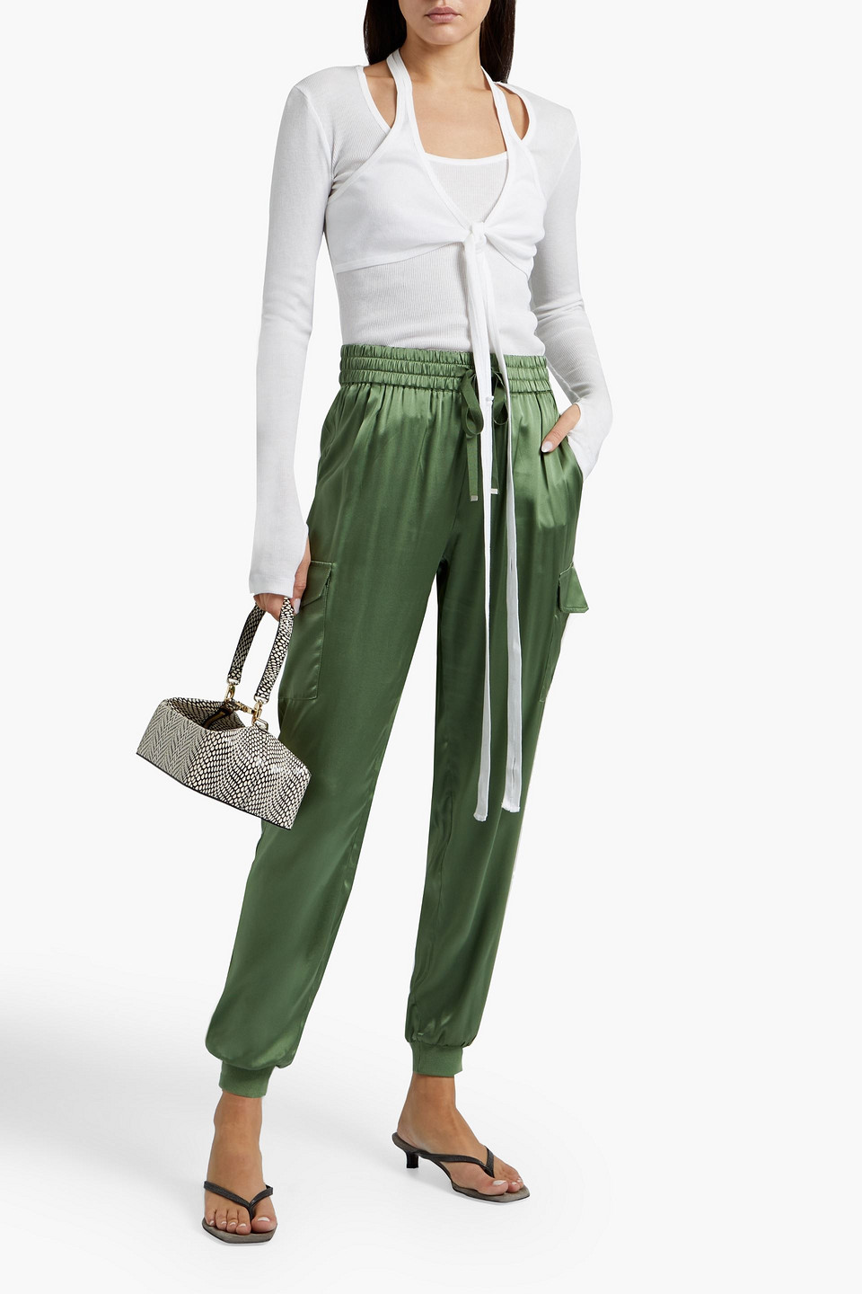 Cami Nyc The Elsie Silk-blend Charmeuse Track Pants In Leaf Green
